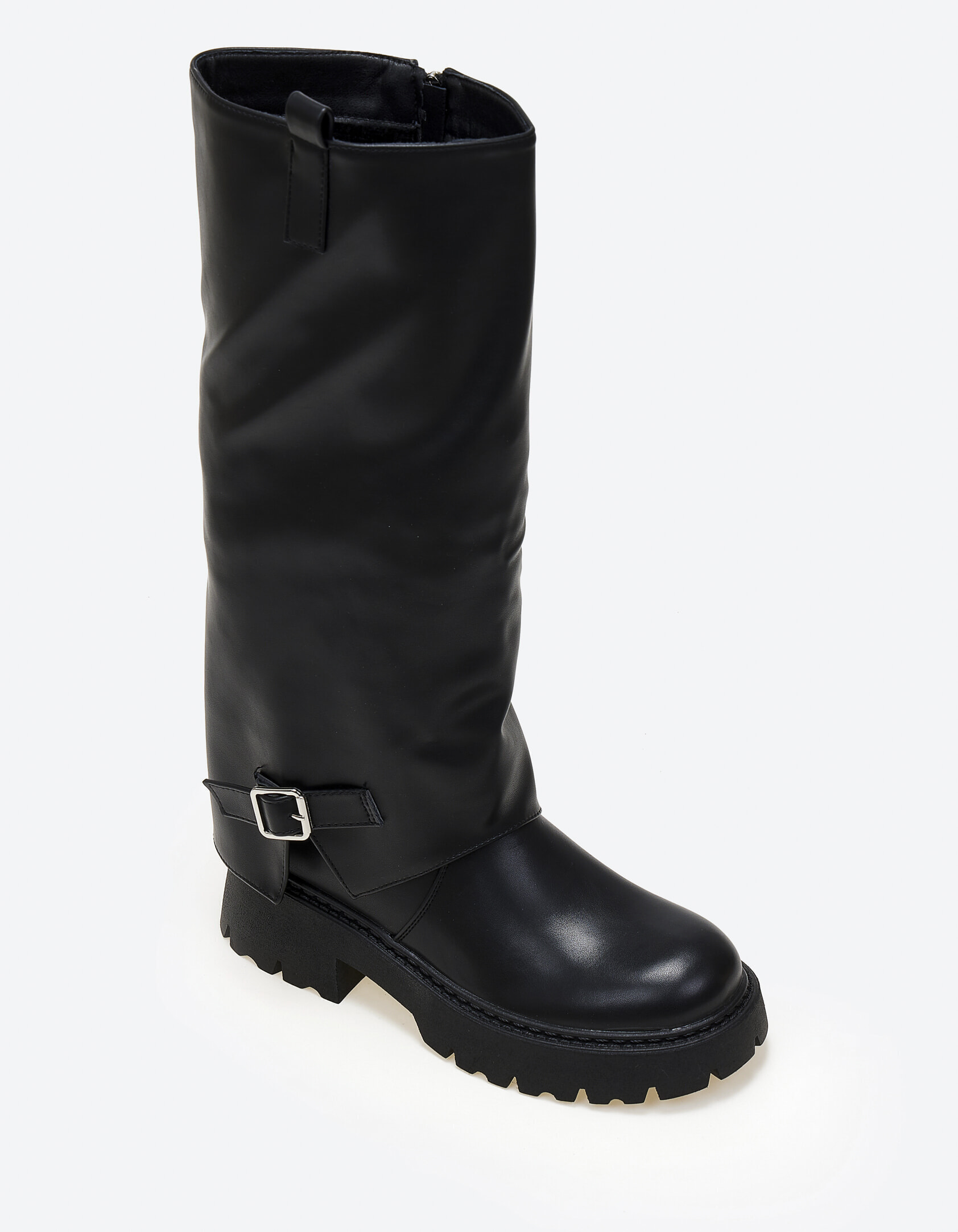 Μπότες με τρακτερωτή σόλα και εφέ γκέτας - Μαύρο