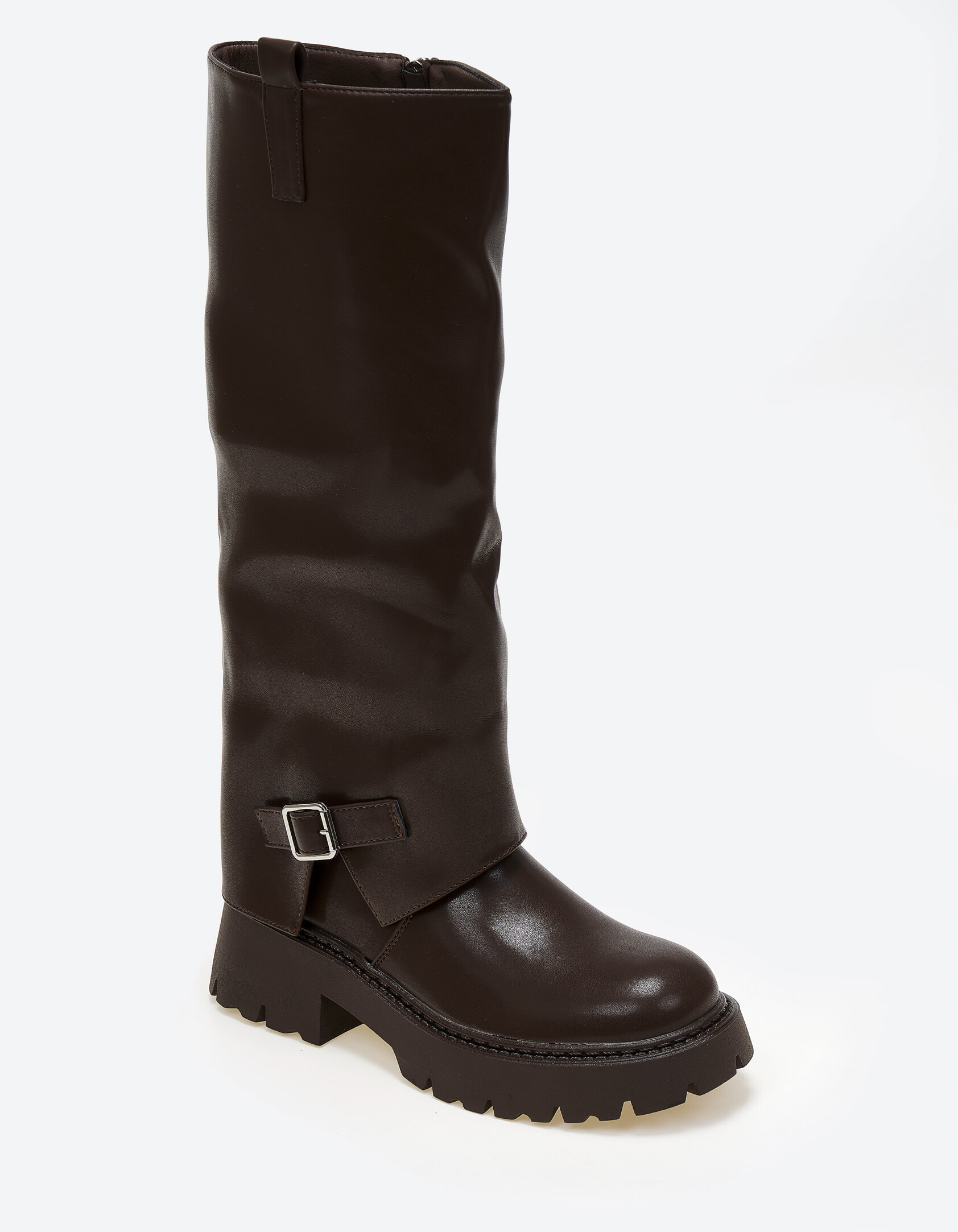 Μπότες με τρακτερωτή σόλα και εφέ γκέτας - Καφέ