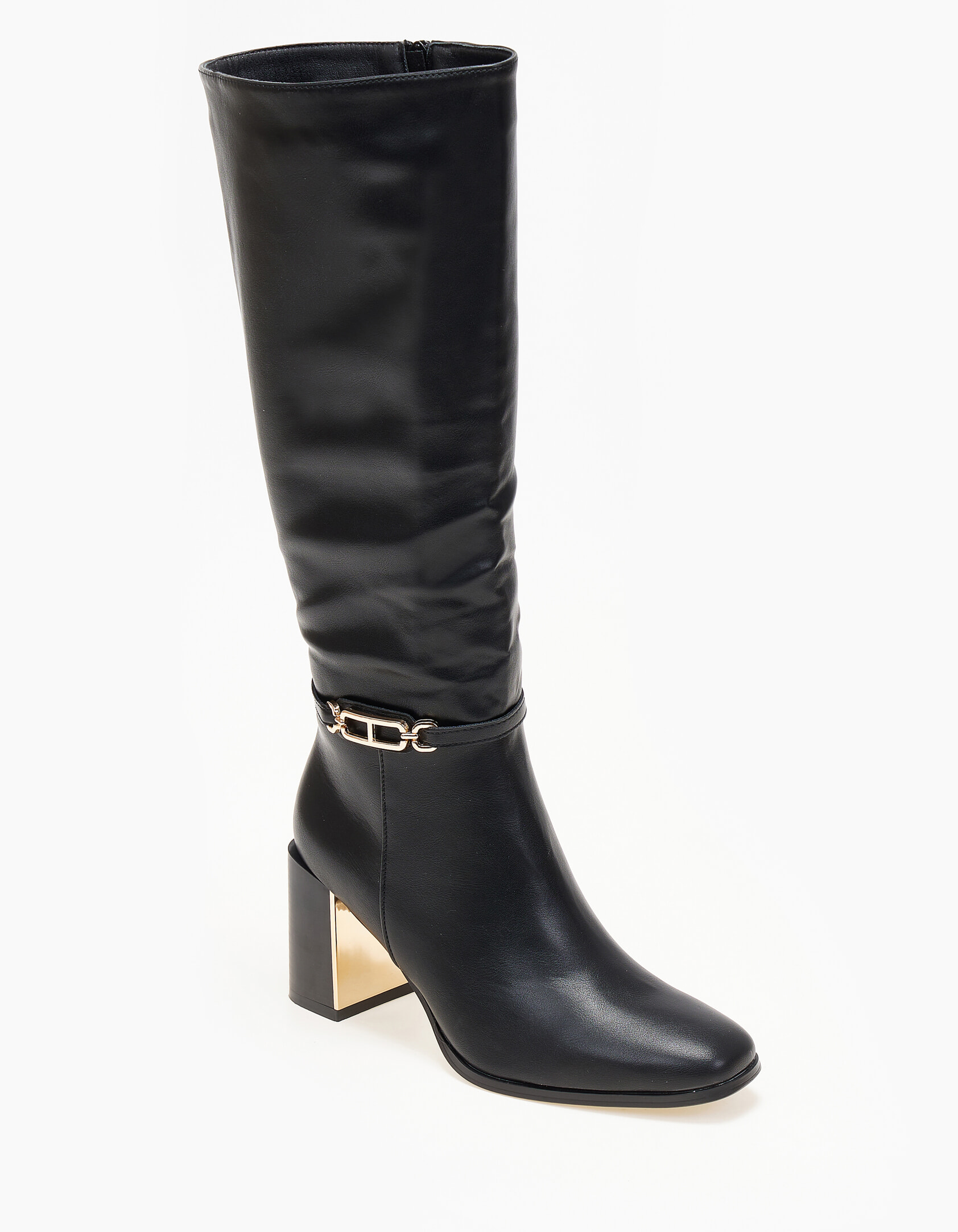 Μπότες με χοντρό τακούνι και χρυσές λεπτομέρειες - Μαύρο