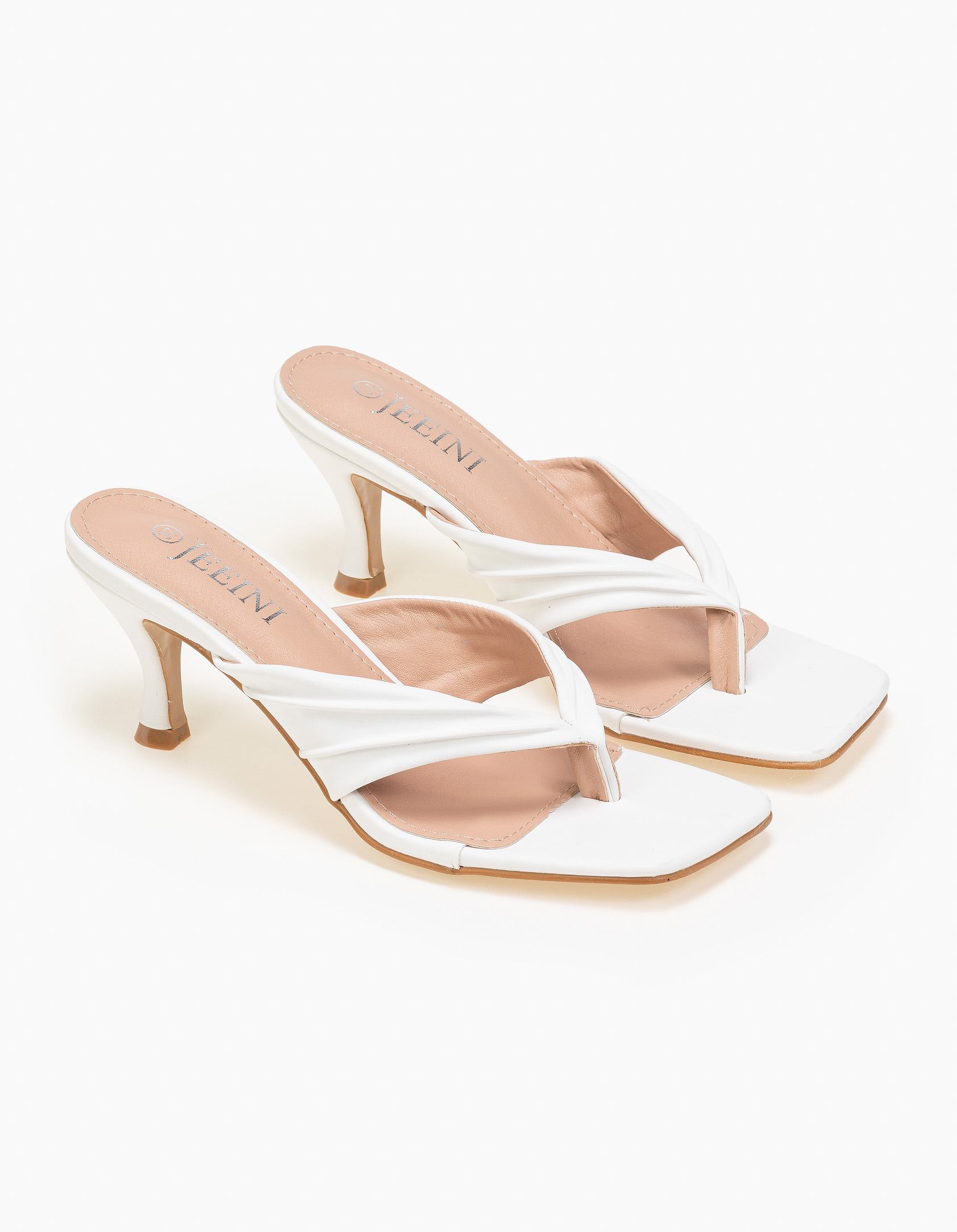 Mules με ιδιαίτερο τακούνι και καρέ τελείωμα - Λευκό