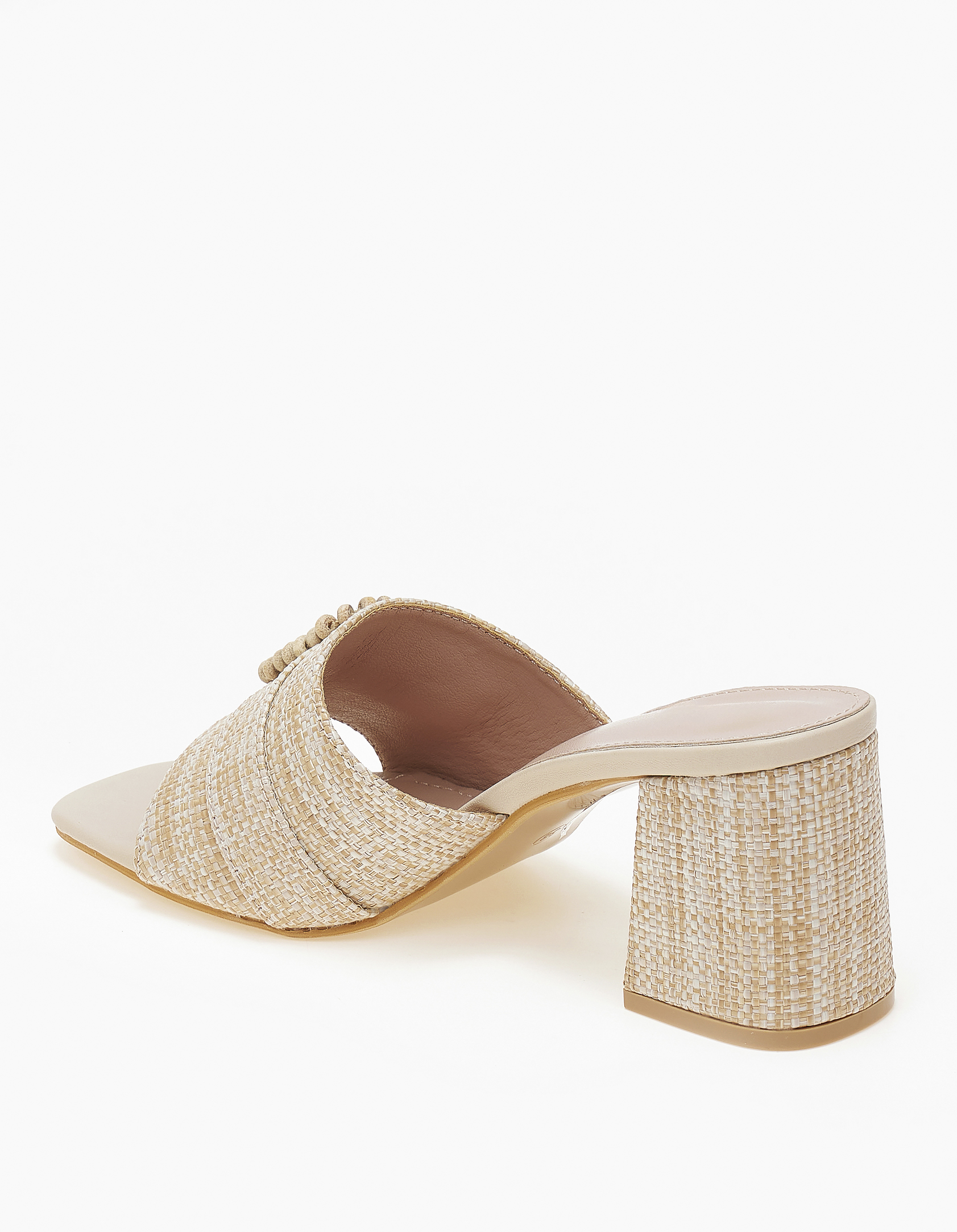 Mules με χοντρό τακούνι και ψάθινο σχέδιο - Μπεζ φωτογραφία