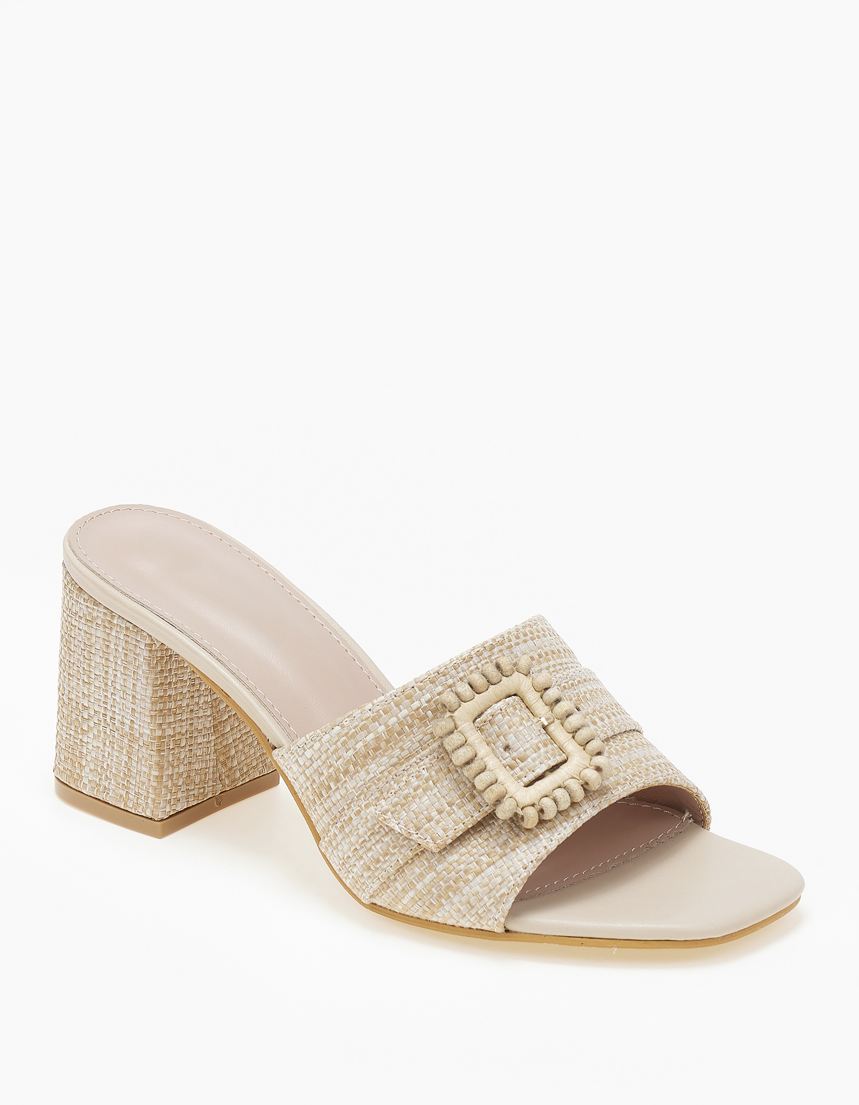 Issue Mules με χοντρό τακούνι και ψάθινο σχέδιο - Μπεζ