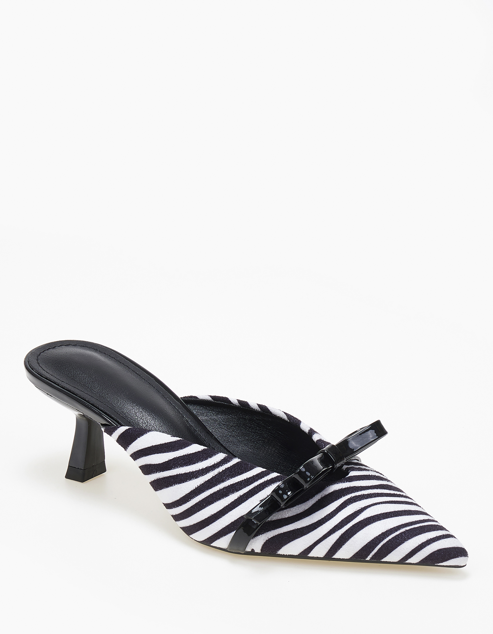Issue Mules μυτερά με λεπτό τακούνι και ιδιαίτερο φιογκάκι - Zebra