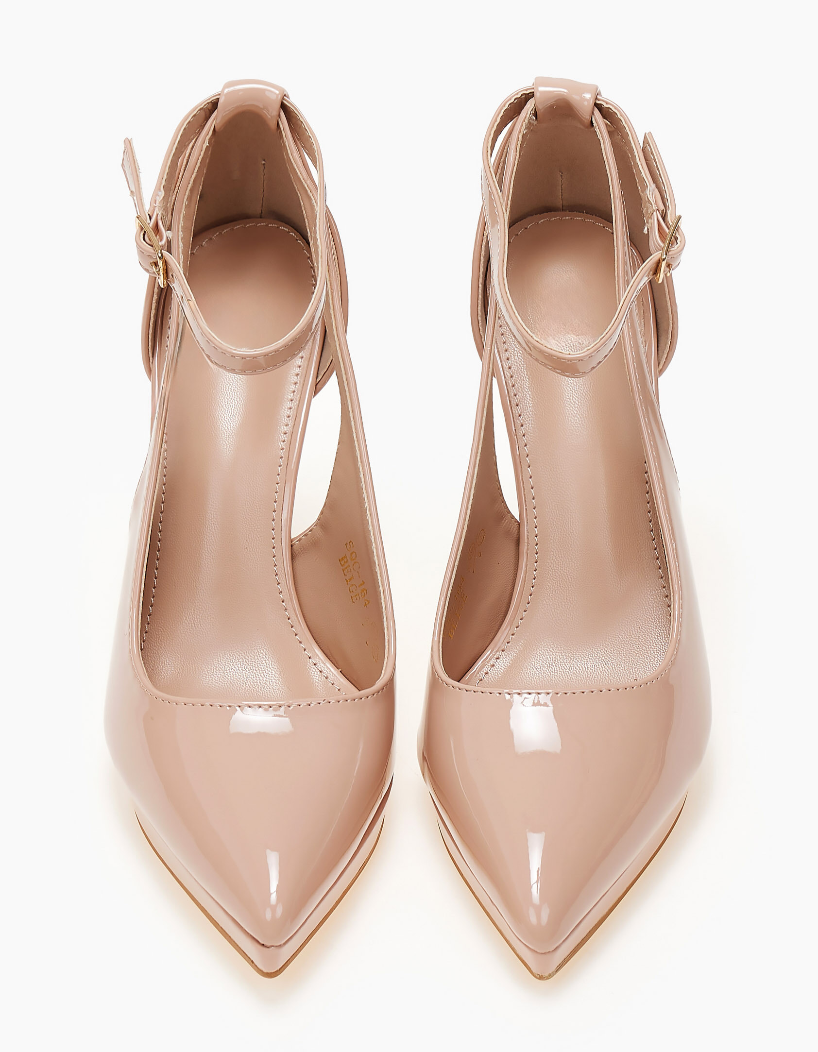 Μυτερές γόβες λουστρίνι με μπαρέτα και ανοίγματα - Μπεζ φωτογραφία