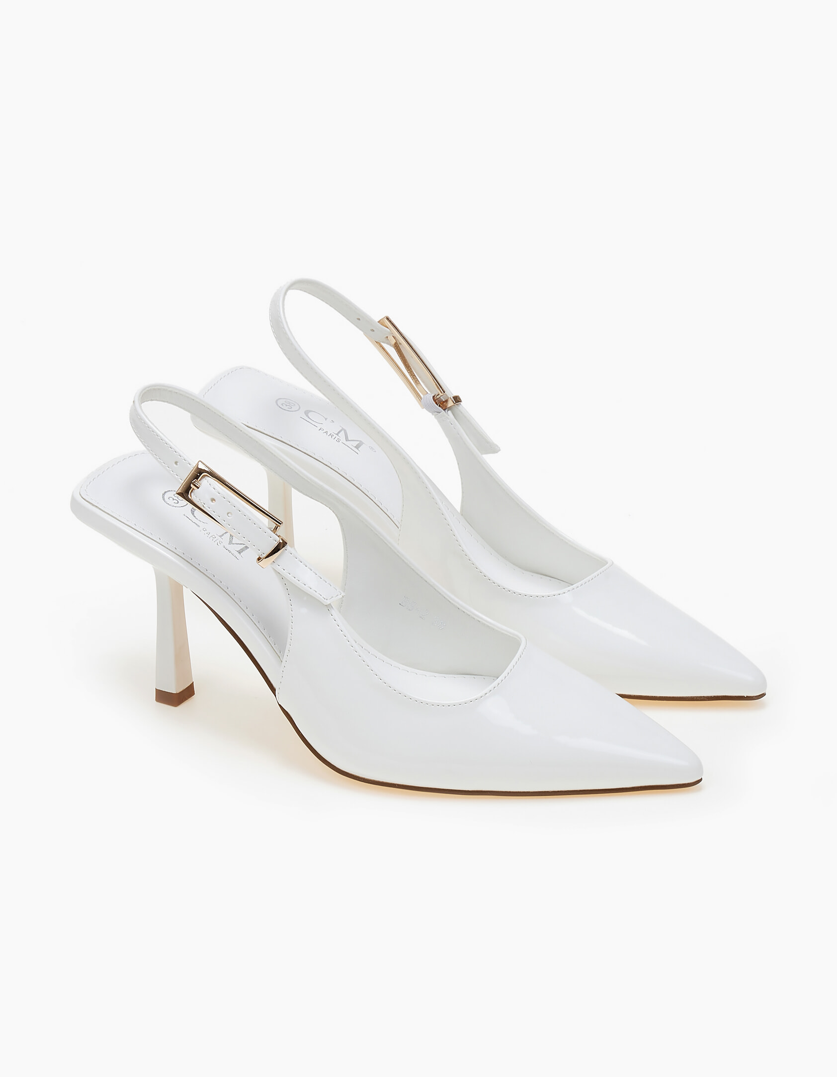 Μυτερές γόβες λουστρίνι open heel - Λευκό