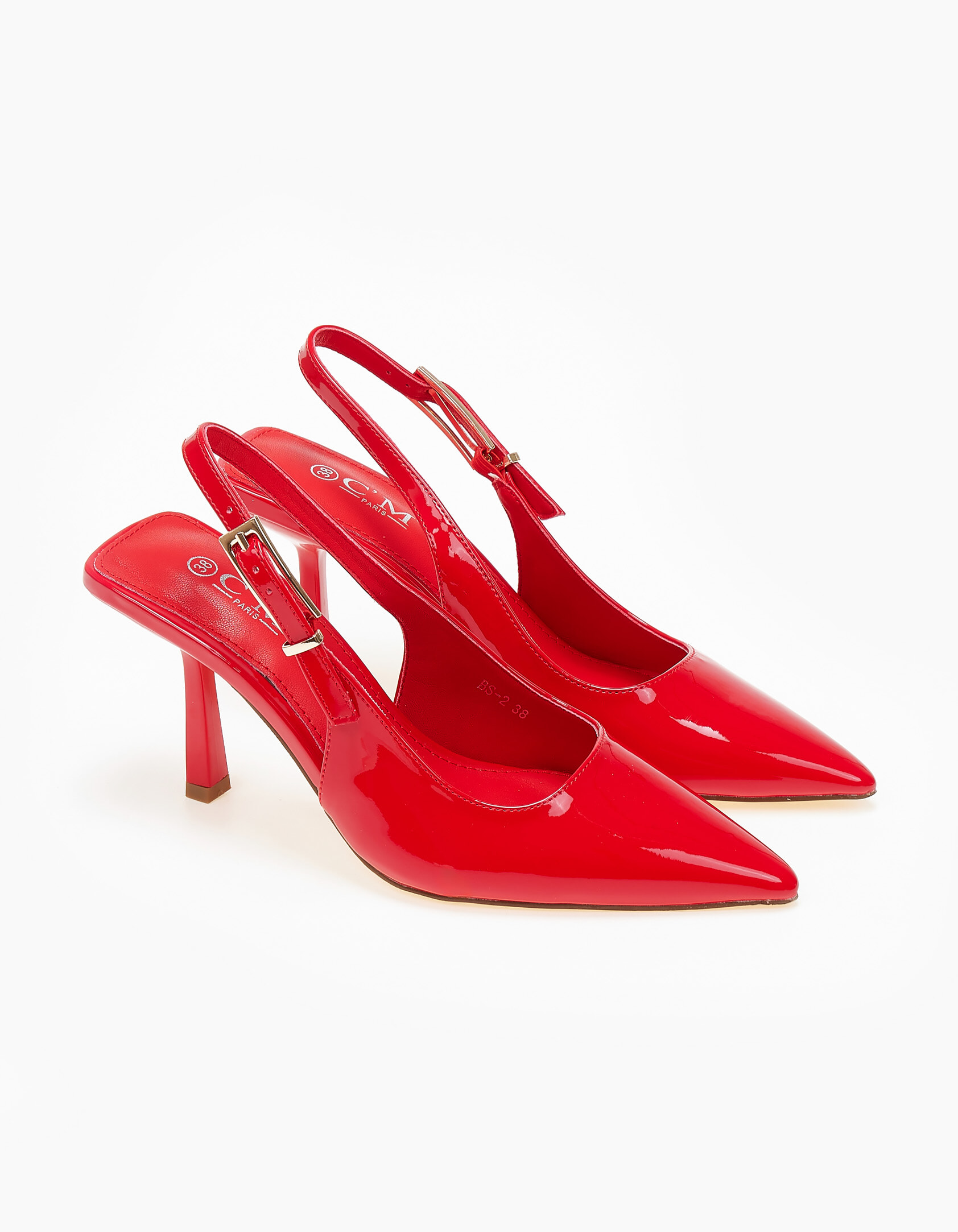 Μυτερές γόβες λουστρίνι open heel - Κόκκινο