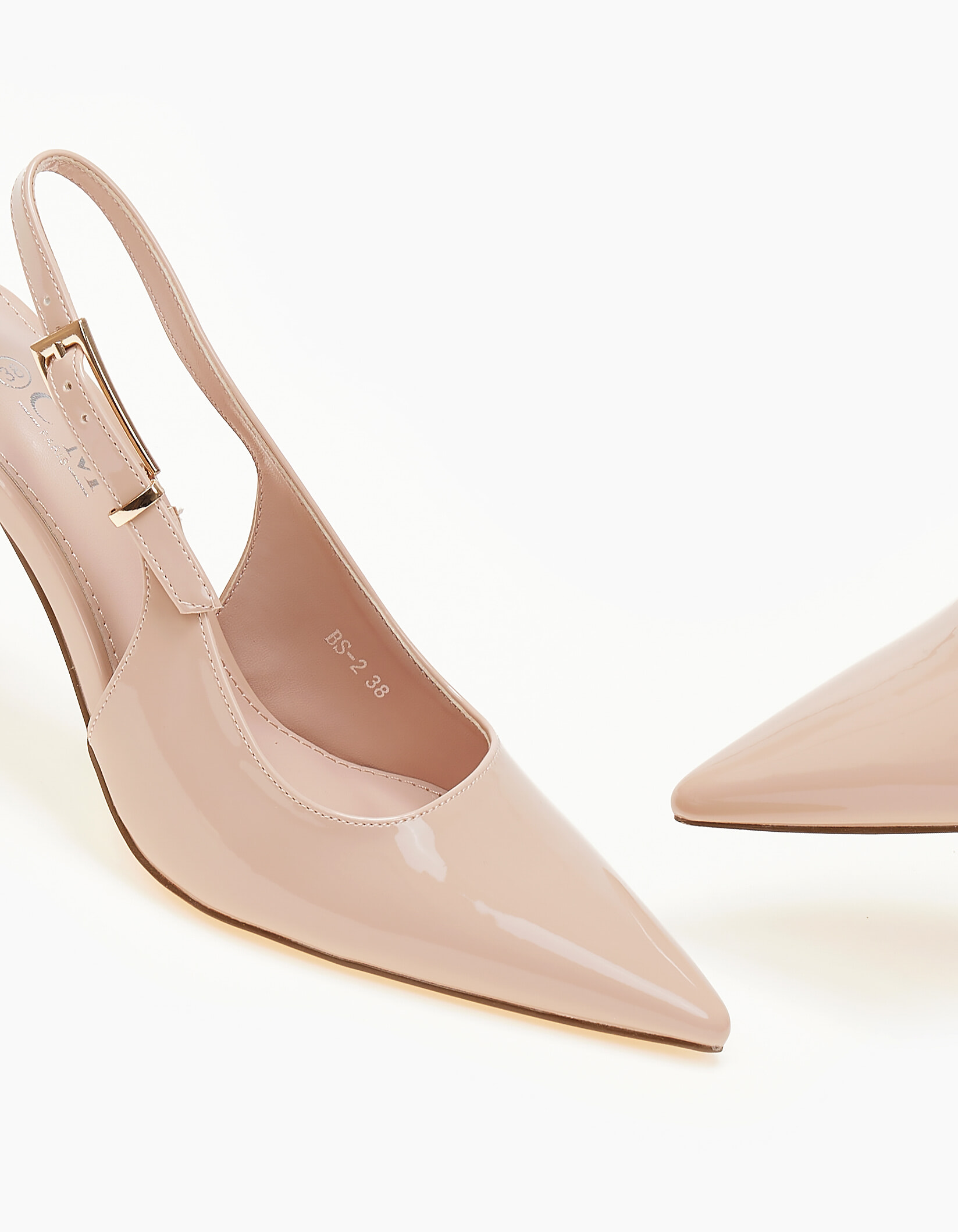 Μυτερές γόβες λουστρίνι open heel - Μπεζ φωτογραφία