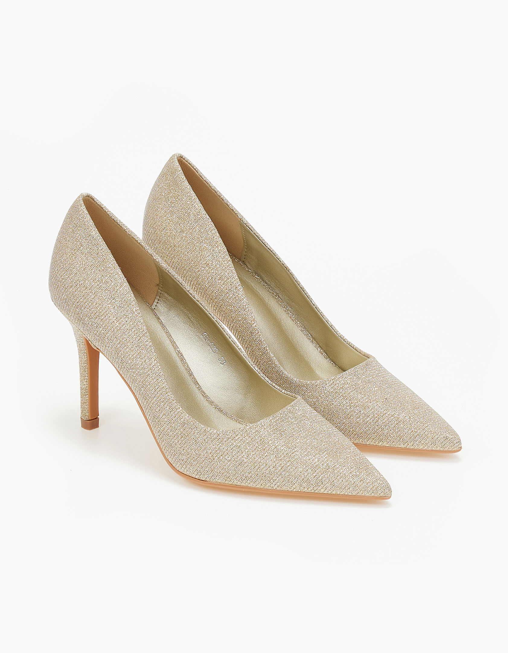 Μυτερές γόβες με γκλίτερ και λεπτό τακούνι - Χρυσό