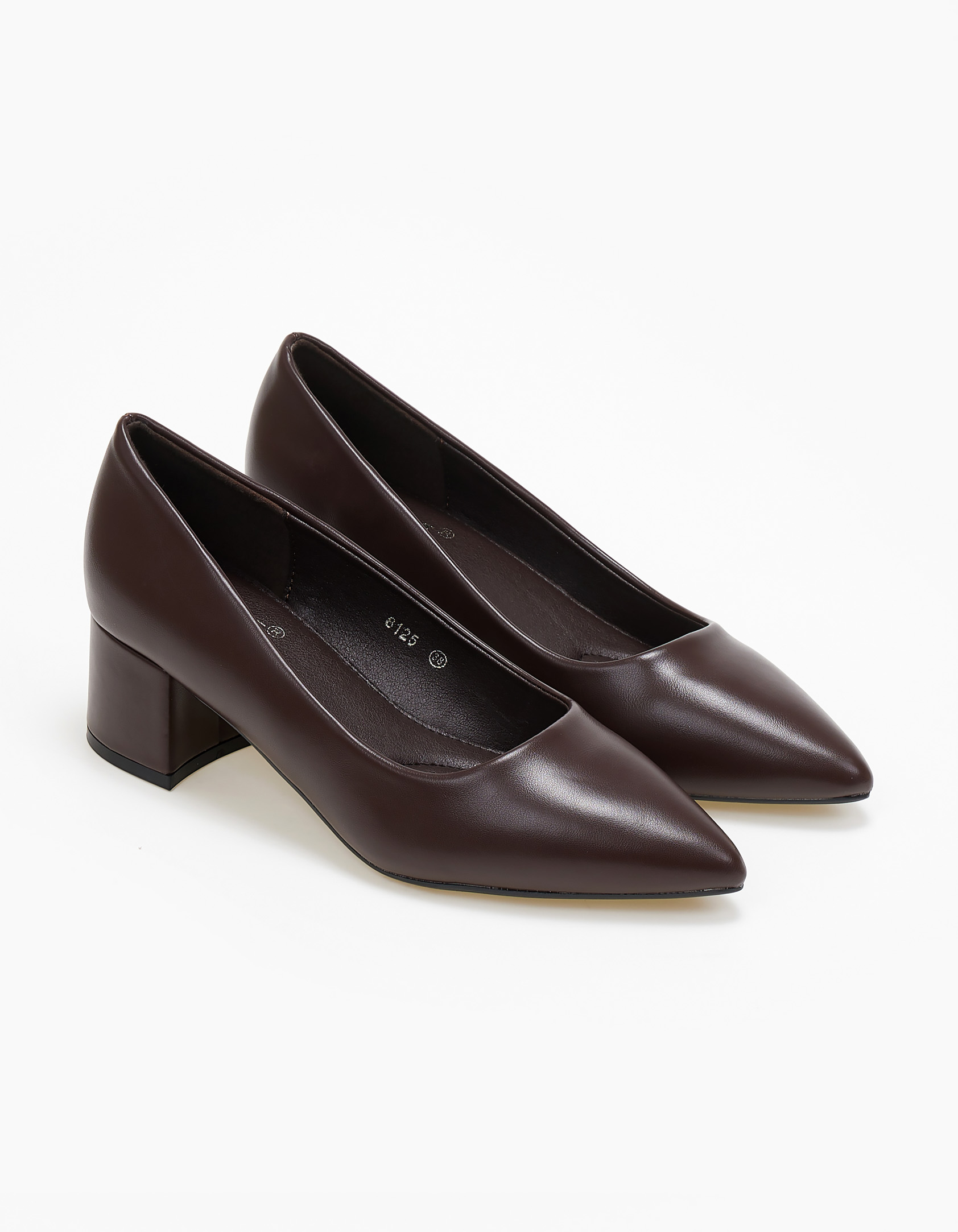 Μυτερές γόβες με χοντρό τακούνι - Καφέ