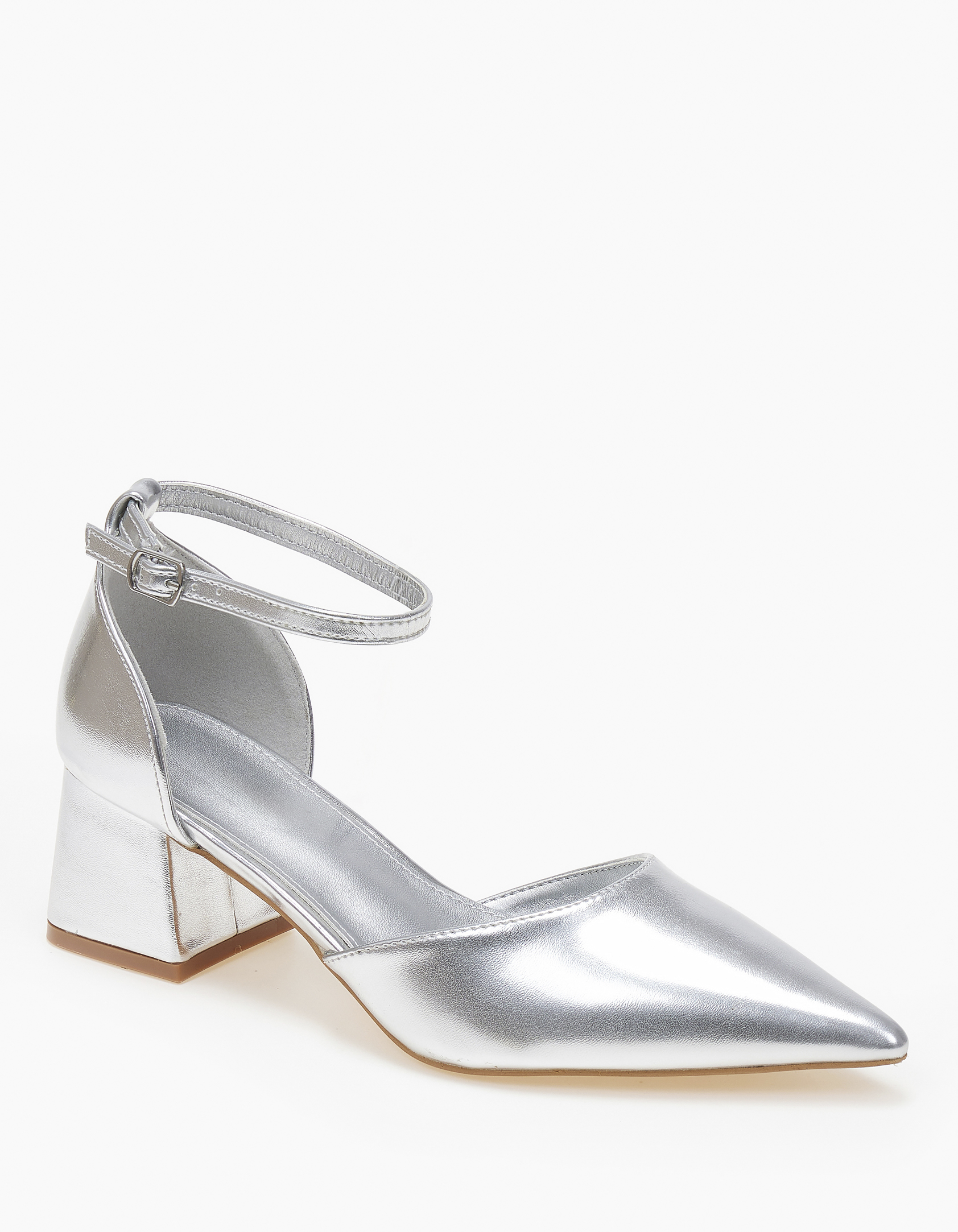 Issue Μυτερές γόβες με χοντρό τακούνι και μπαρέτα - Ασημί