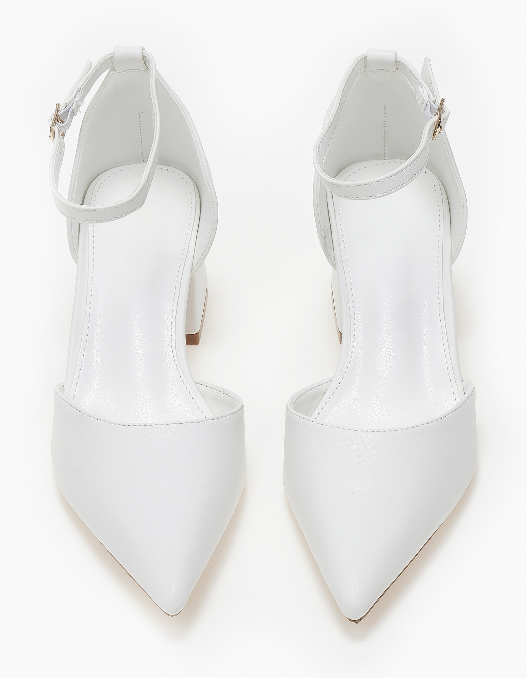 Μυτερές γόβες με χοντρό τακούνι και μπαρέτα - Λευκό φωτογραφία