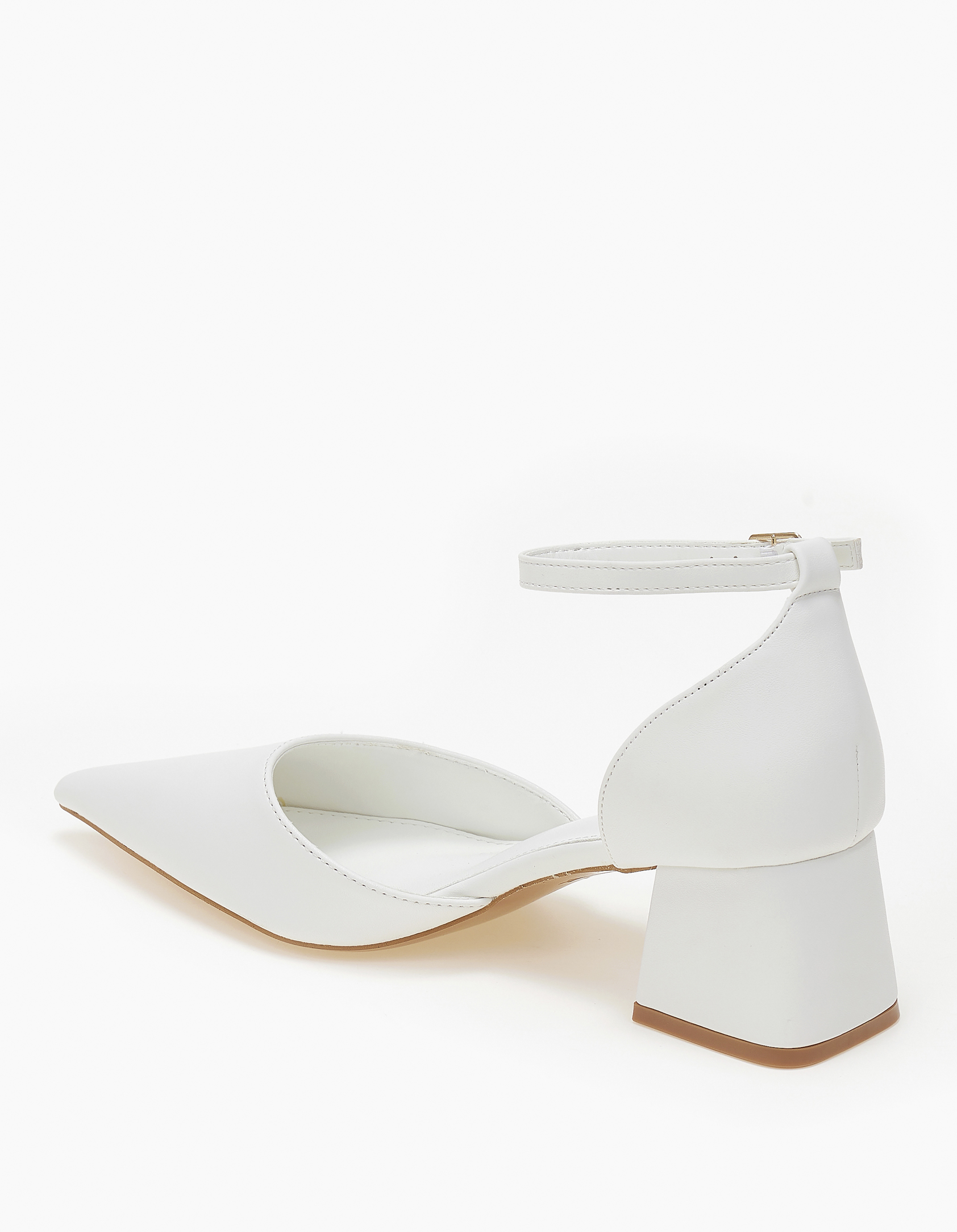 Μυτερές γόβες με χοντρό τακούνι και μπαρέτα - Λευκό φωτογραφία