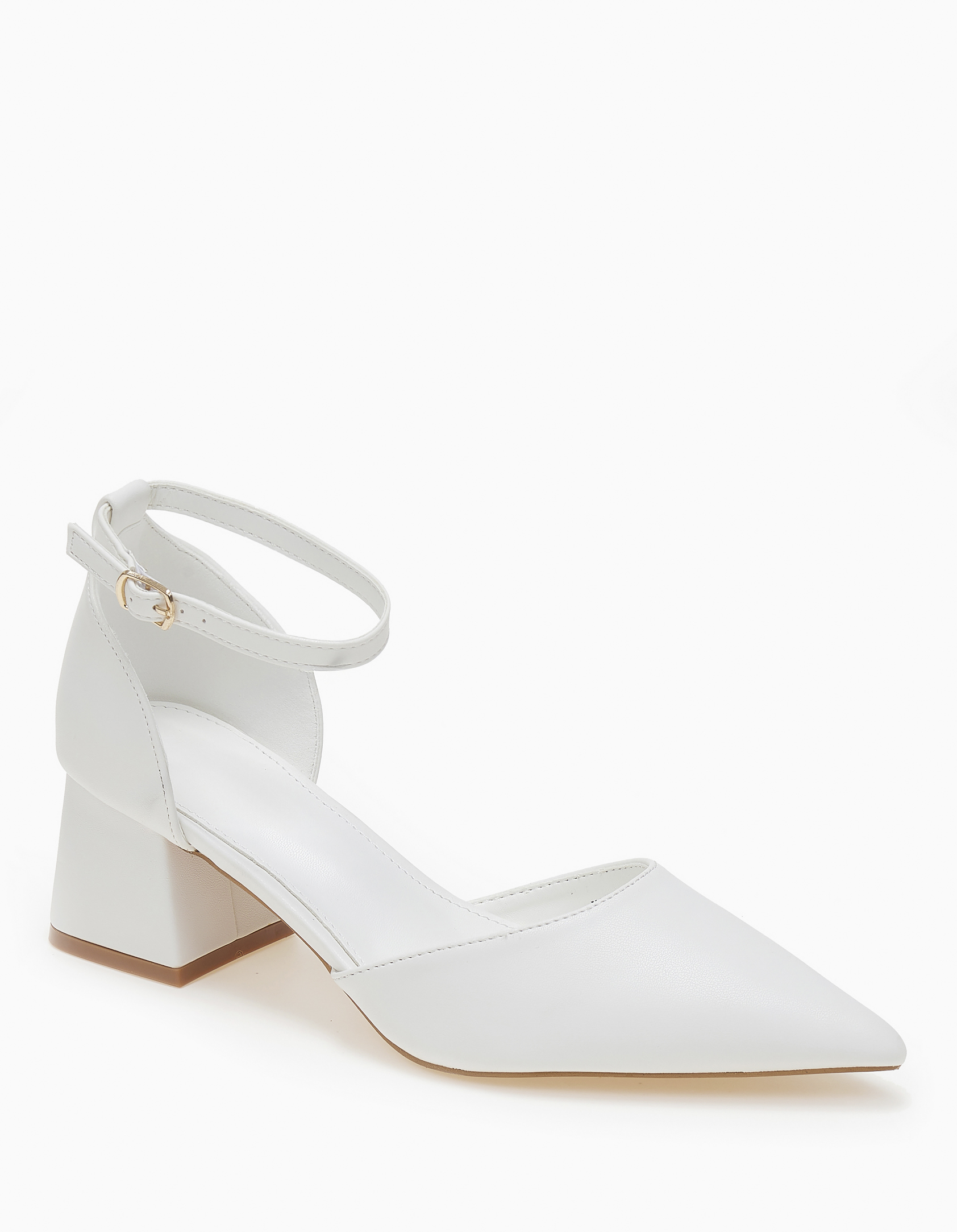 Issue Μυτερές γόβες με χοντρό τακούνι και μπαρέτα - Λευκό