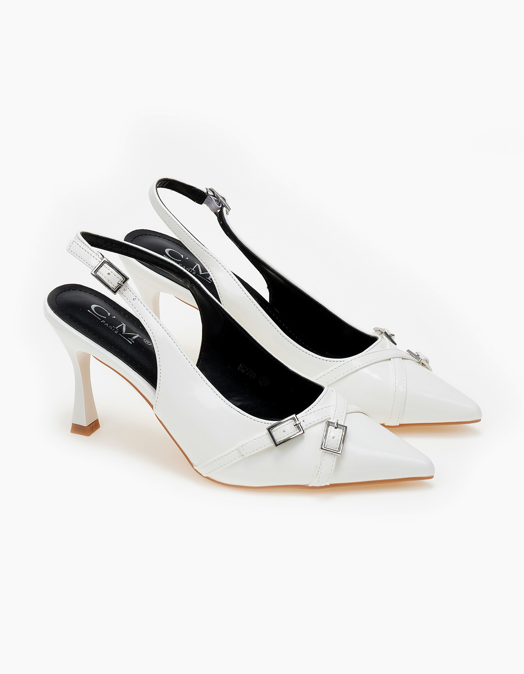 Μυτερές open heel γόβες με λουράκια - Λευκό
