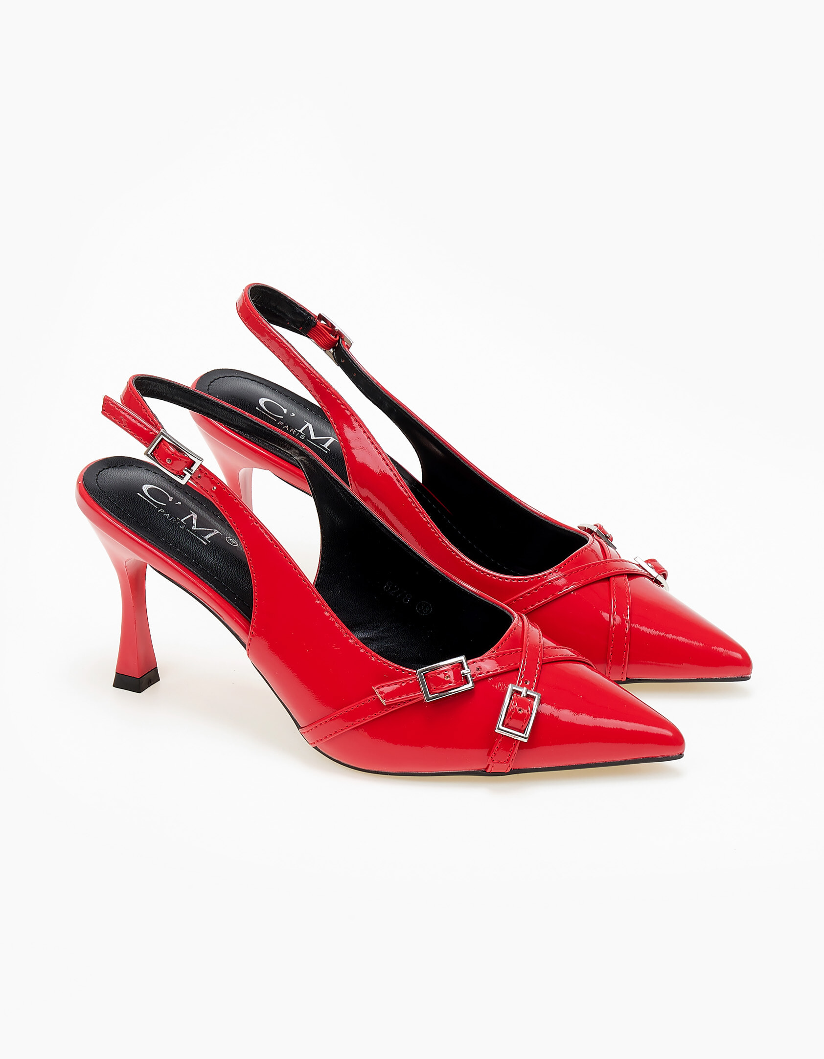 Μυτερές open heel γόβες με λουράκια - Κόκκινο