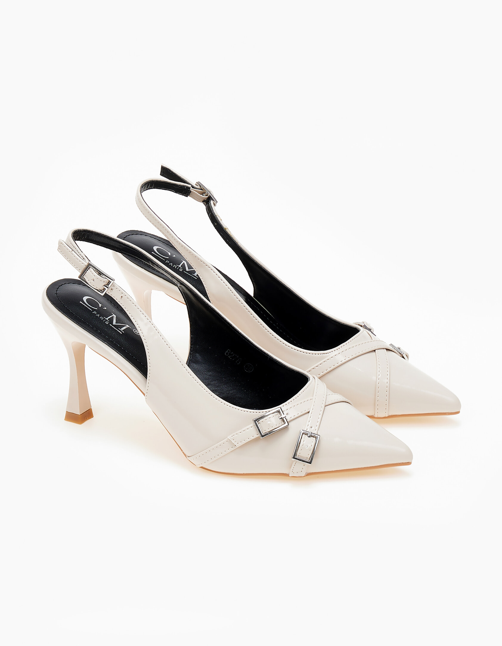 Μυτερές open heel γόβες με λουράκια - Μπεζ