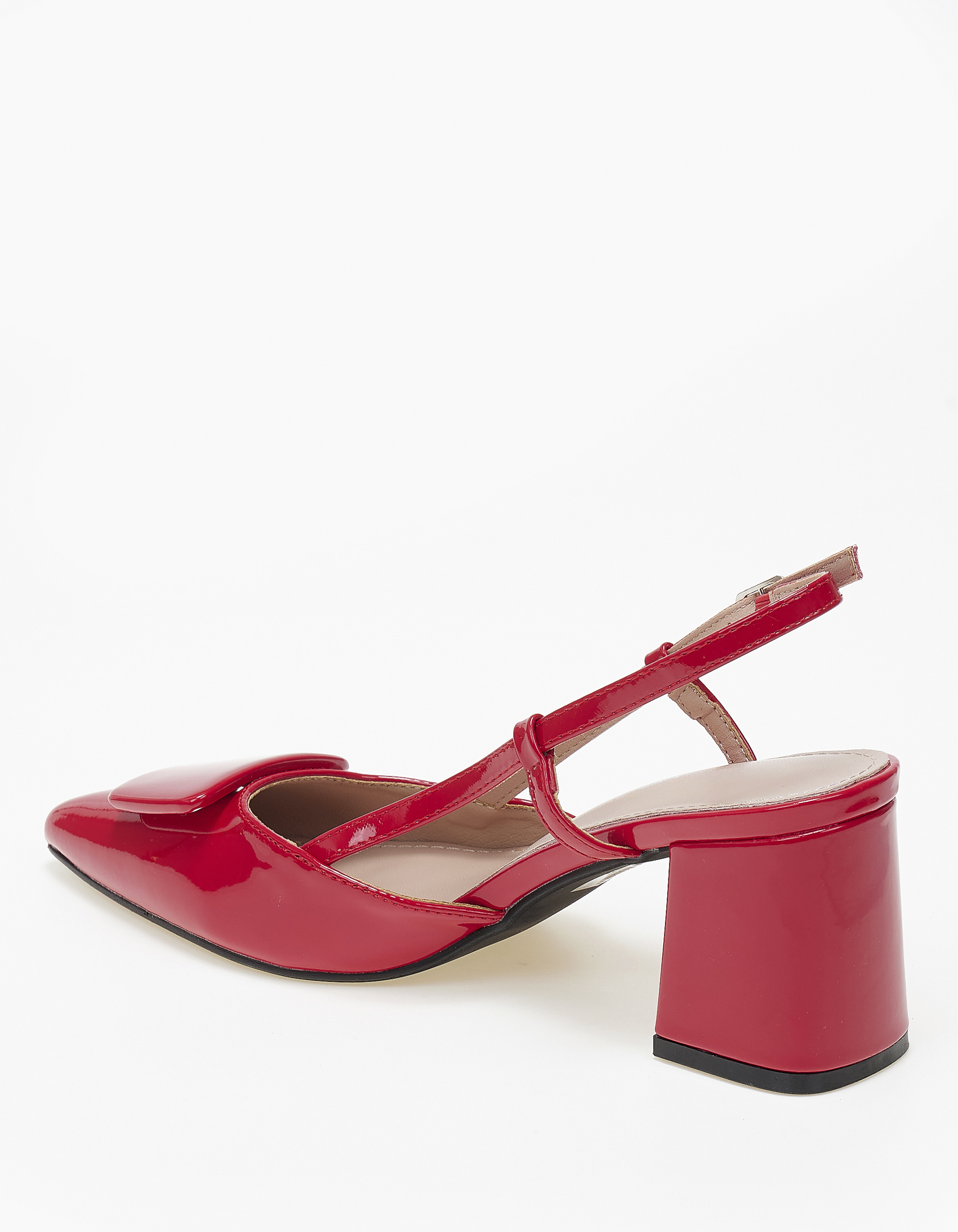 Open heel μυτερές γόβες λουστρίνι με χοντρό τακούνι - Κόκκινο φωτογραφία