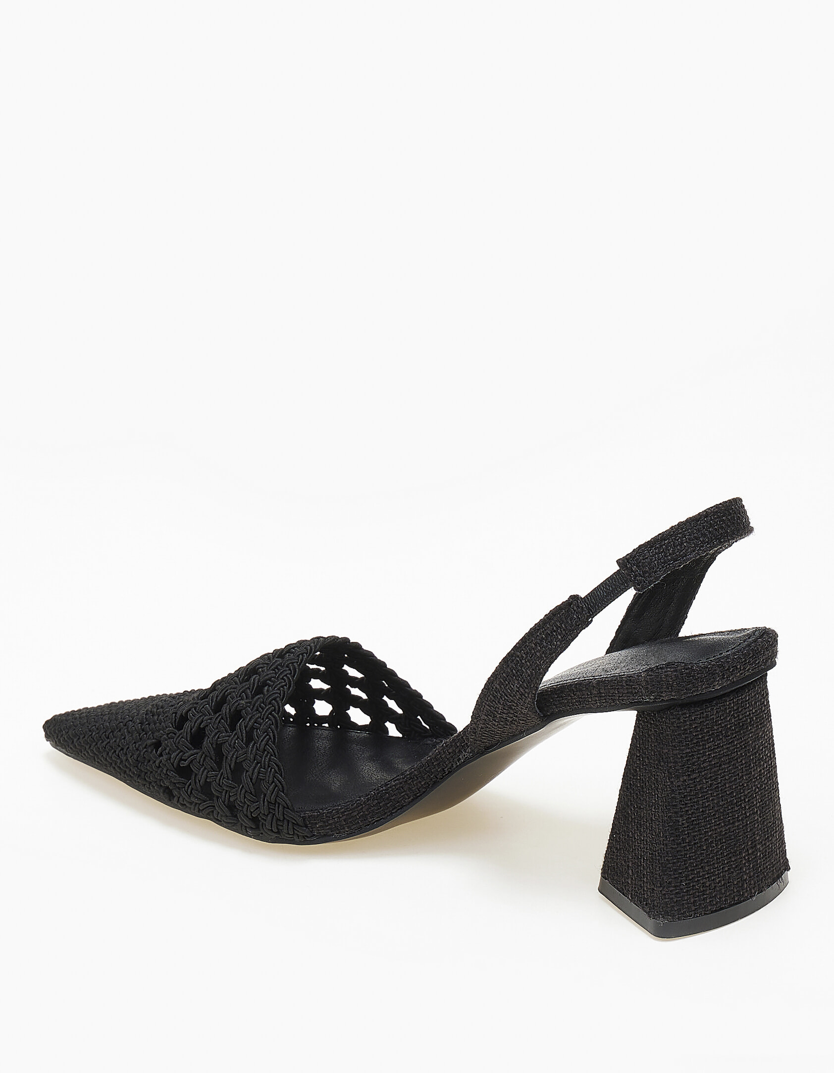 Open heel μυτερές γόβες με πλεκτό σχέδιο - Μαύρο φωτογραφία