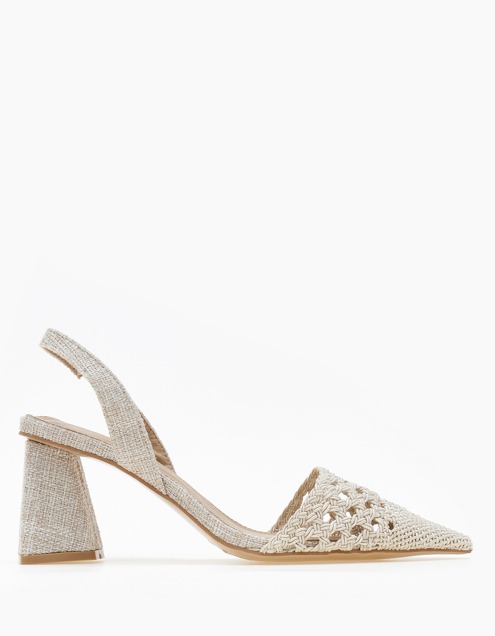 Open heel μυτερές γόβες με πλεκτό σχέδιο - Μπεζ