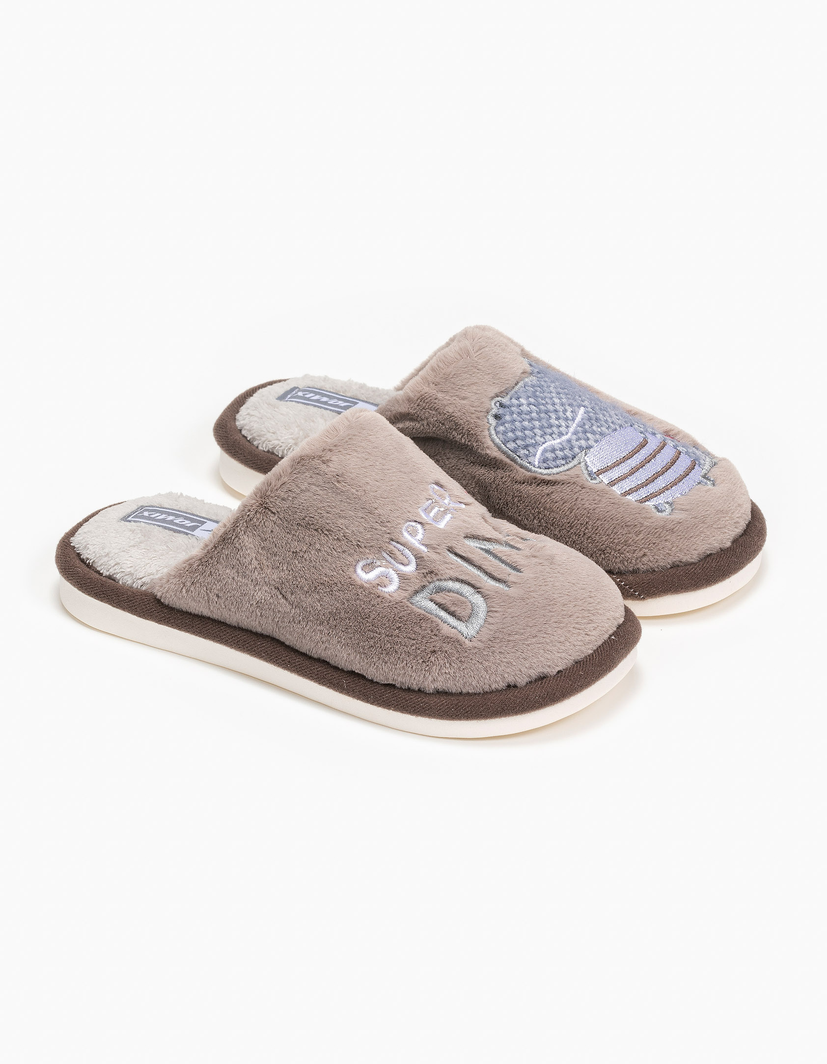 Γούνινες παιδικές παντόφλες με κέντημα - Πούρο