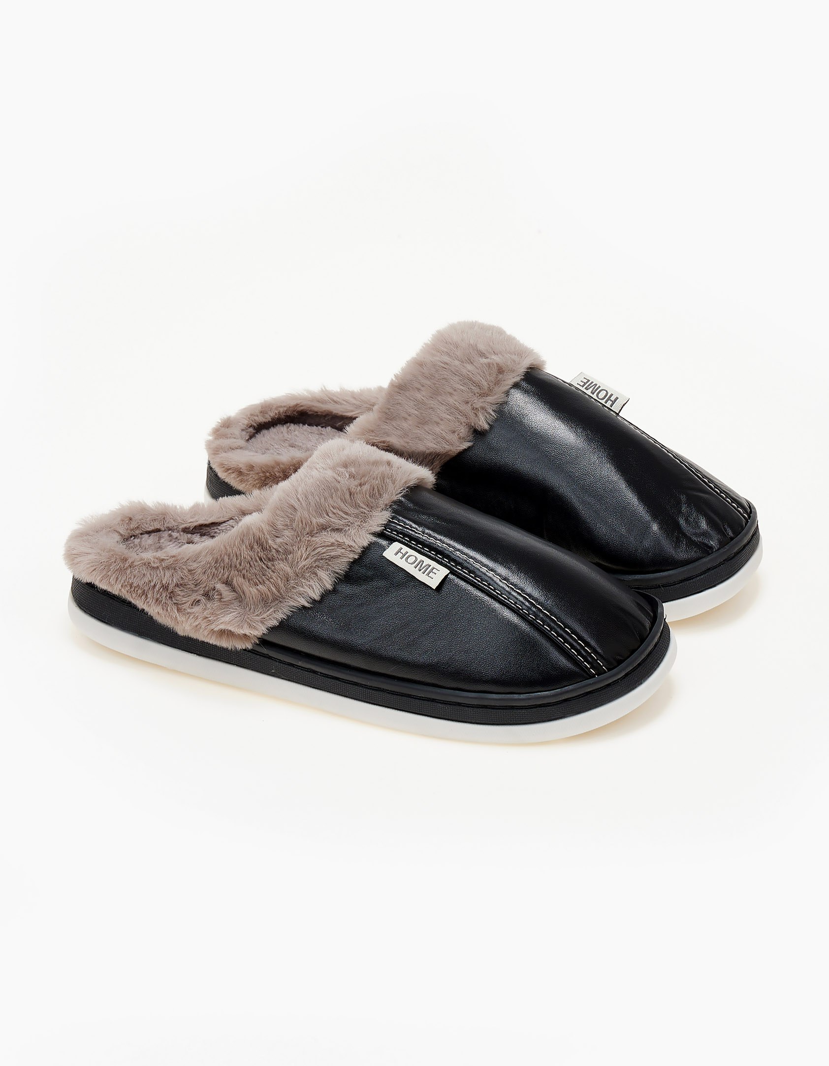 Παντόφλες δερματίνη - Μαύρο