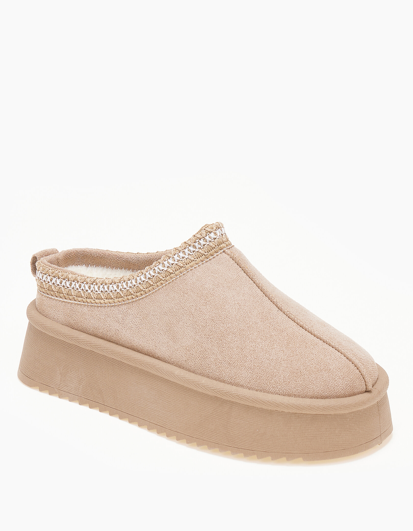 Παντόφλες δίσολες με κέντημα και εσωτερική γούνα - Πούρο