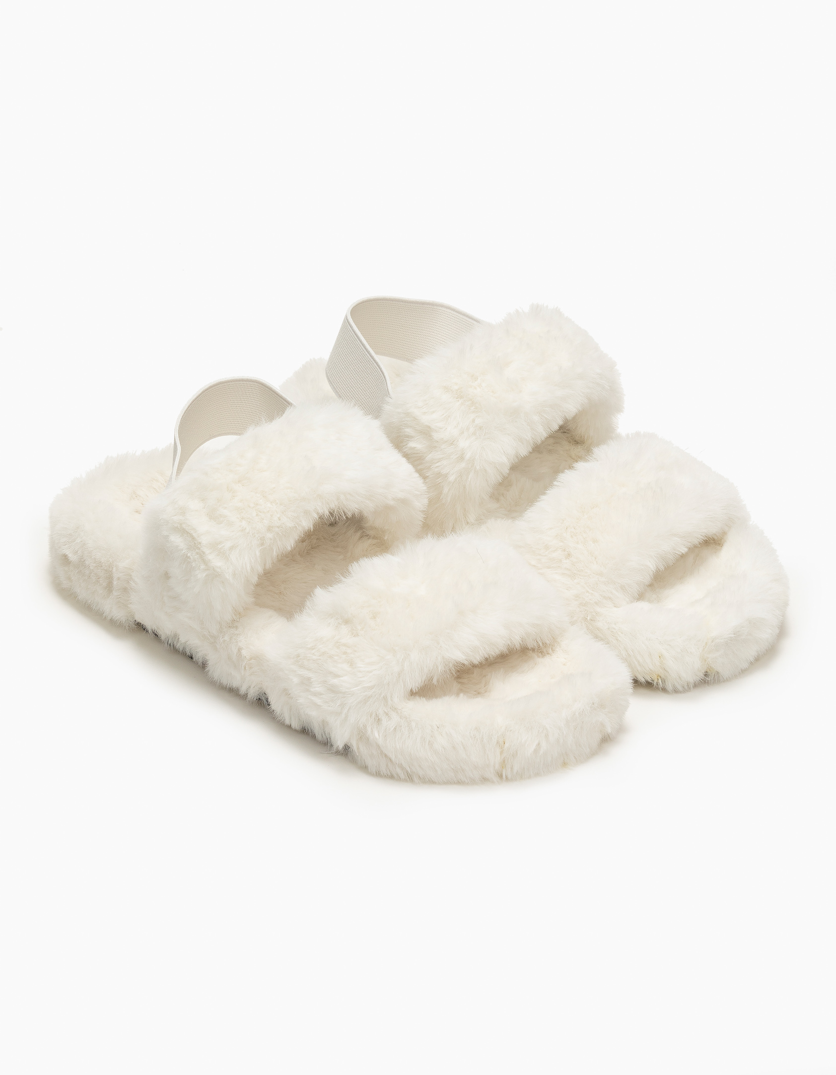 Γούνινες παντόφλες με δύο φάσες - Λευκό