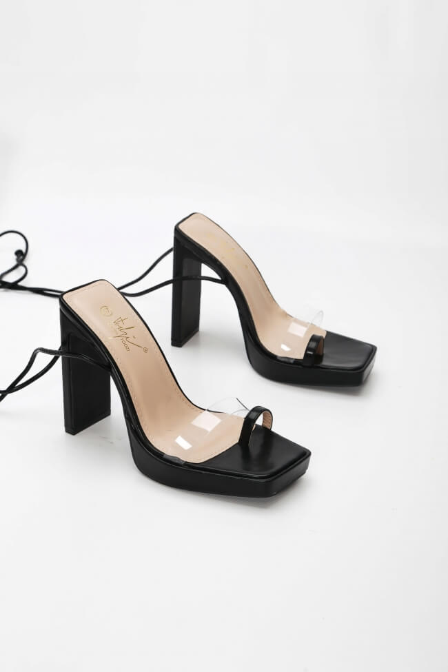 Παπούτσια > Πέδιλα Πέδιλα lace up με διαφάνεια - Μαύρο