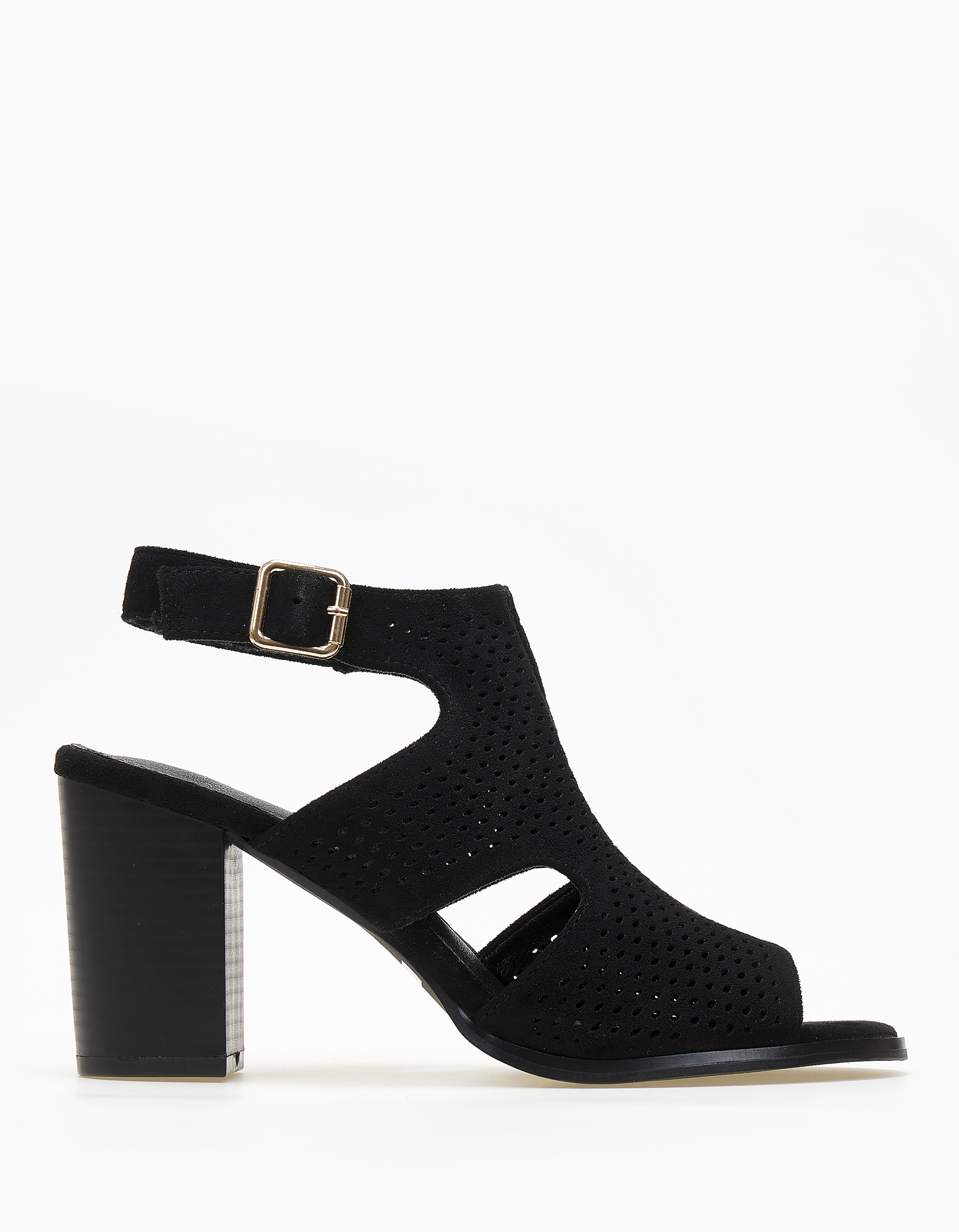Issue Πέδιλα με χοντρό τακούνι και διάτρητο σχέδιο - Μαύρο