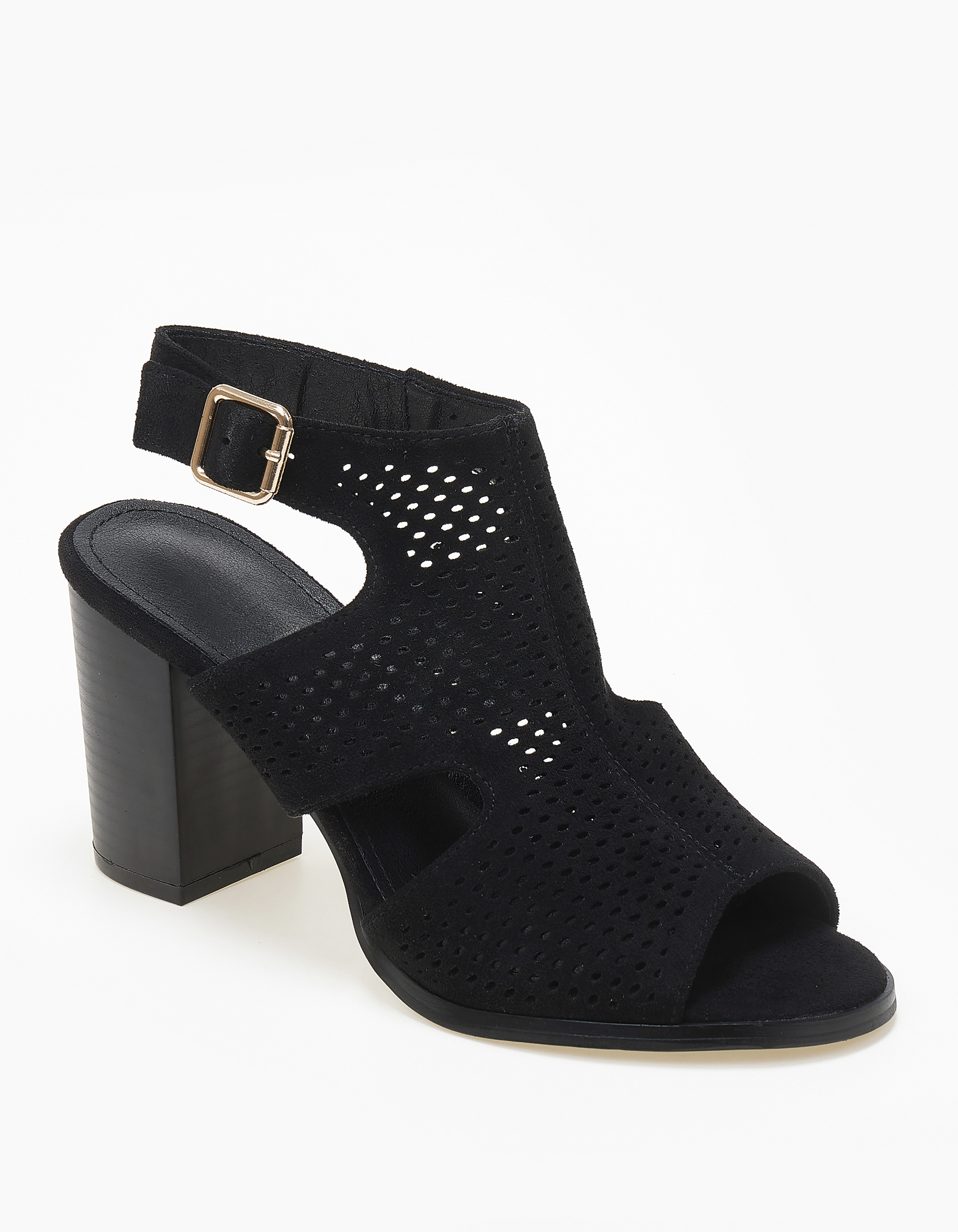 Πέδιλα με χοντρό τακούνι και διάτρητο σχέδιο - Μαύρο φωτογραφία