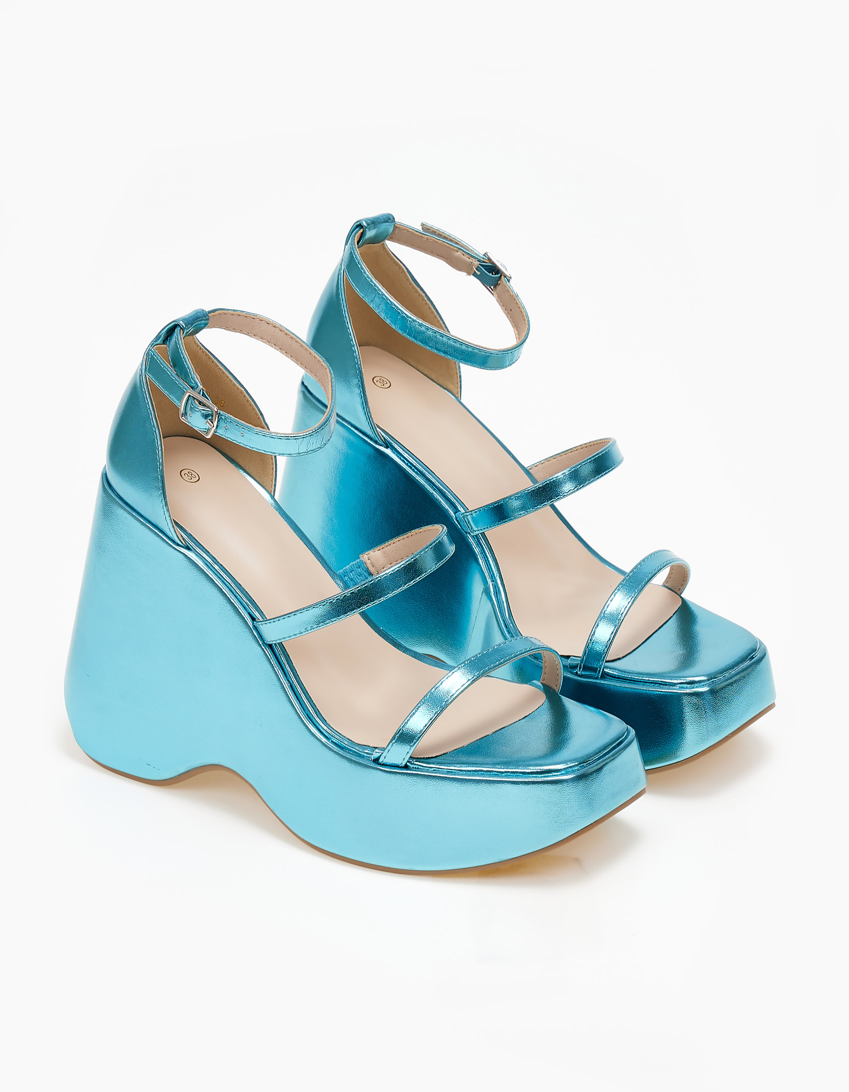 Πέδιλα με πλατφόρμα και μπαρέτα - Μπλε