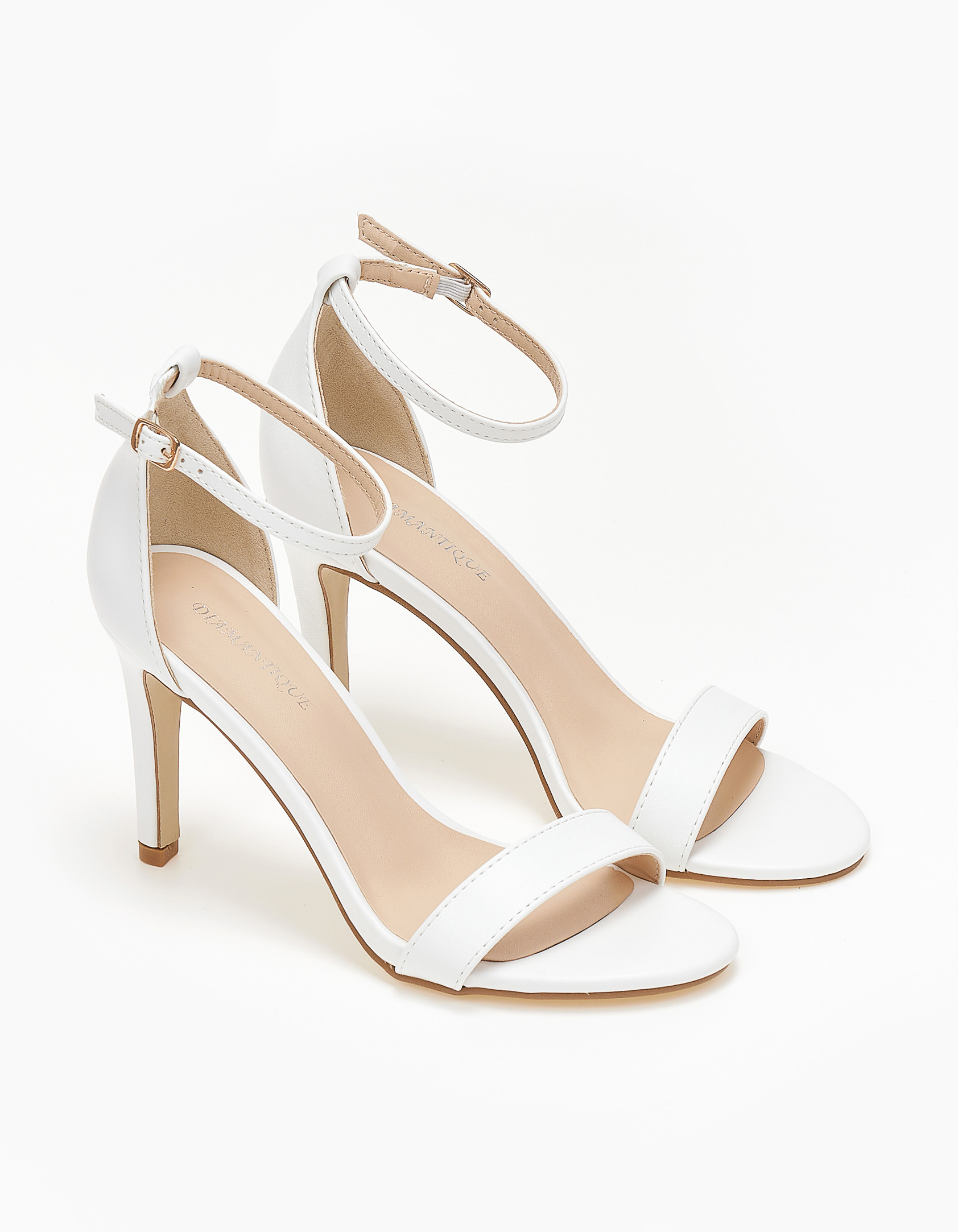 Πέδιλα με μπαρέτα και λεπτό τακούνι - Λευκό