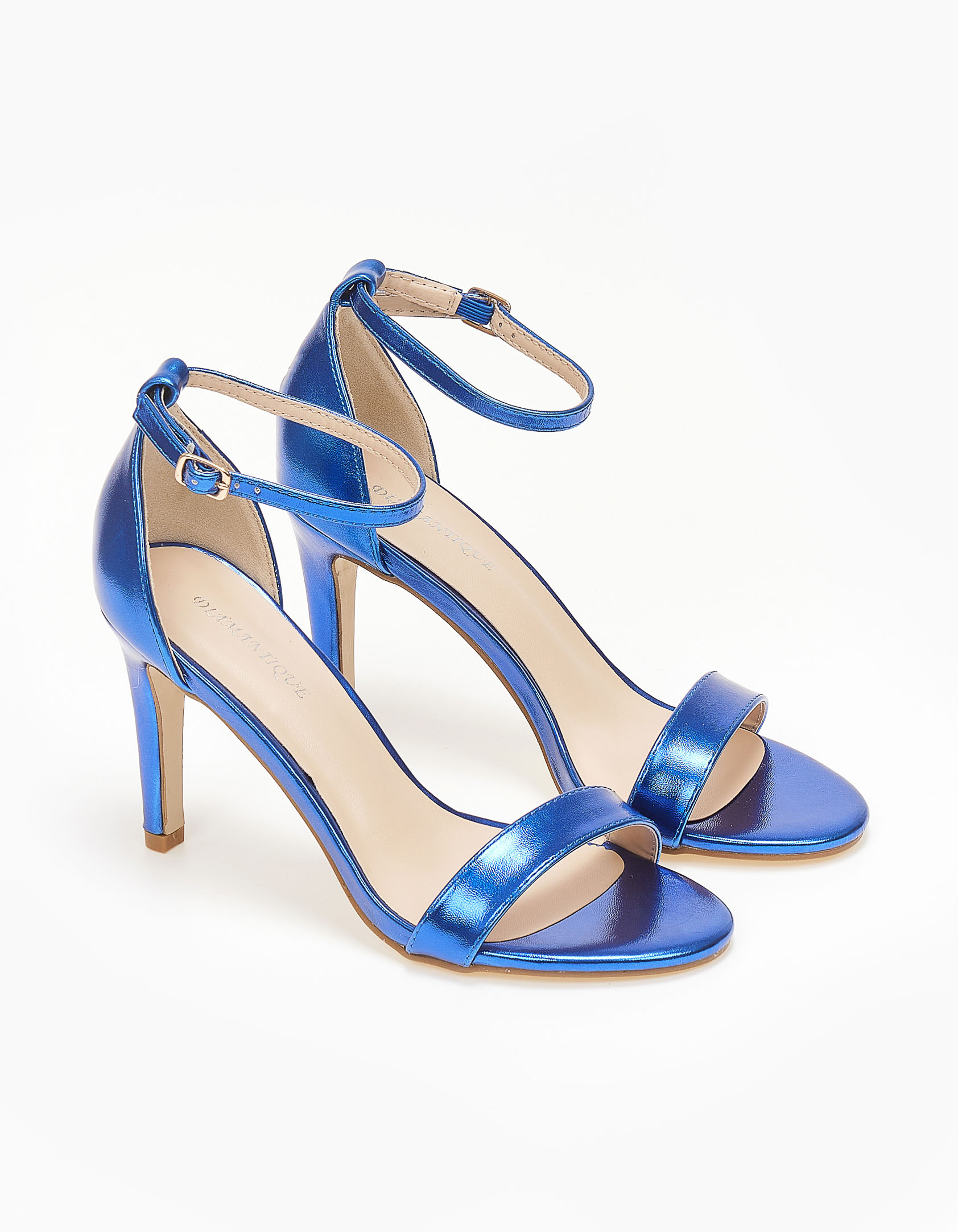 Πέδιλα με μπαρέτα και λεπτό τακούνι - Μπλε