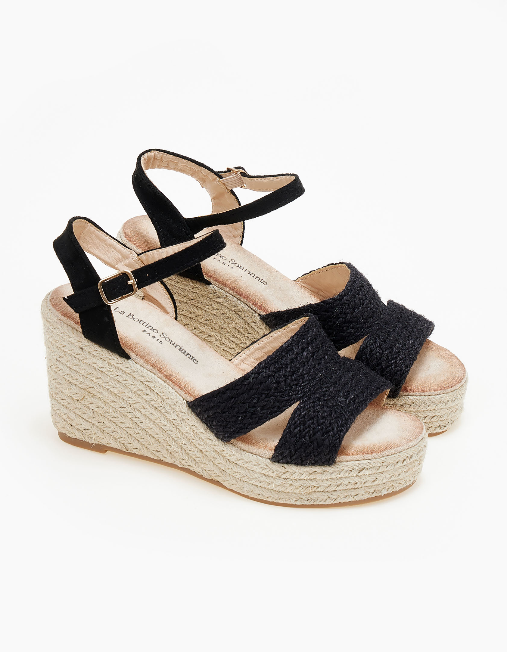 Πλατφόρμα- εσπαντρίγια με πλεκτό σχέδιο - Μαύρο