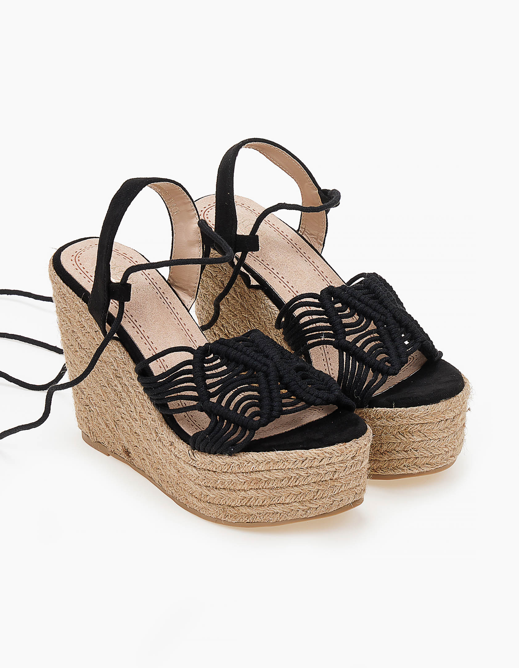 Πλατφόρμες lace up με ιδιαίτερο πλεκτό σχέδιο στη φάσα - Μαύρο