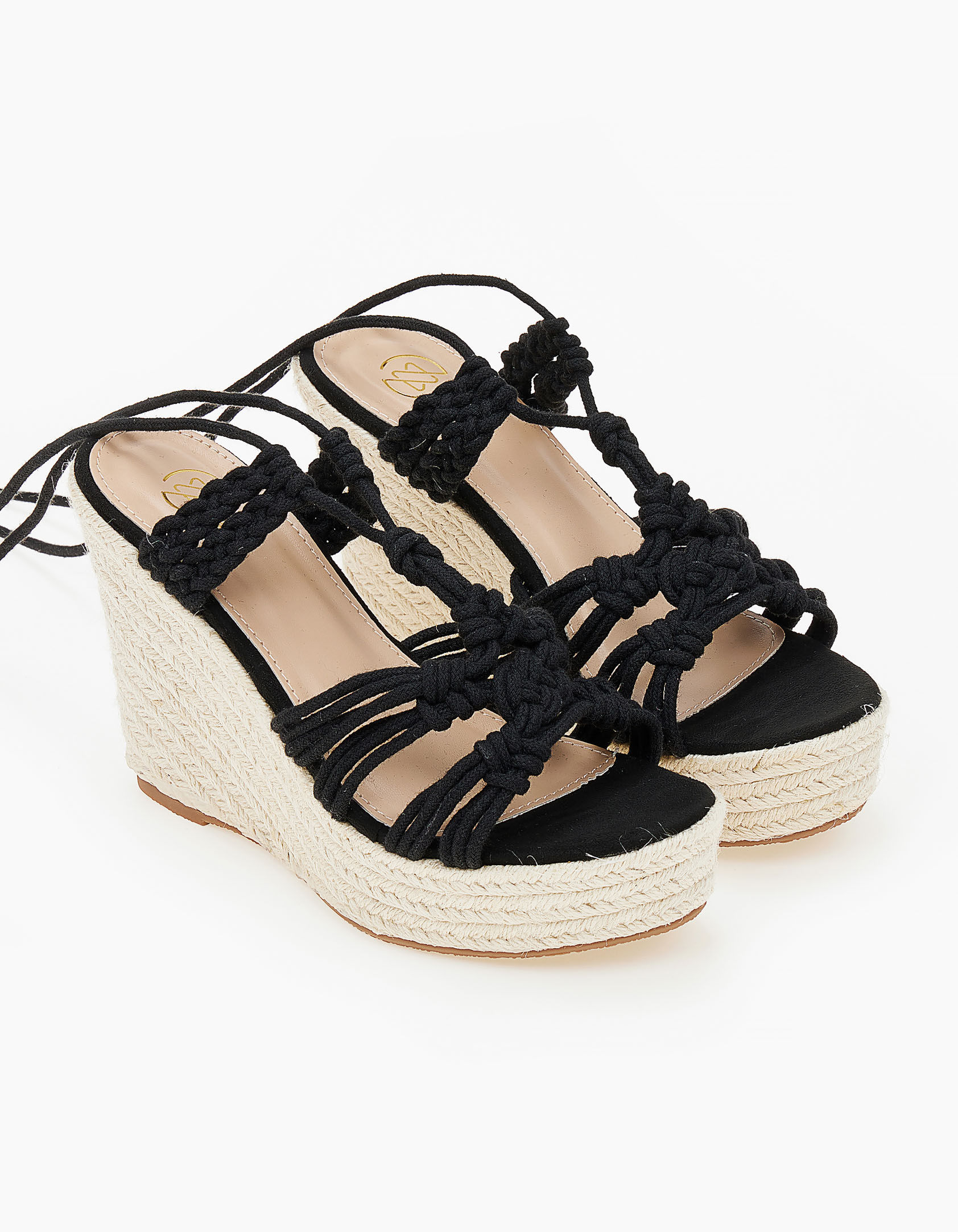Πλατφόρμες lace up με πλεκτό σχέδιο - Μαύρο