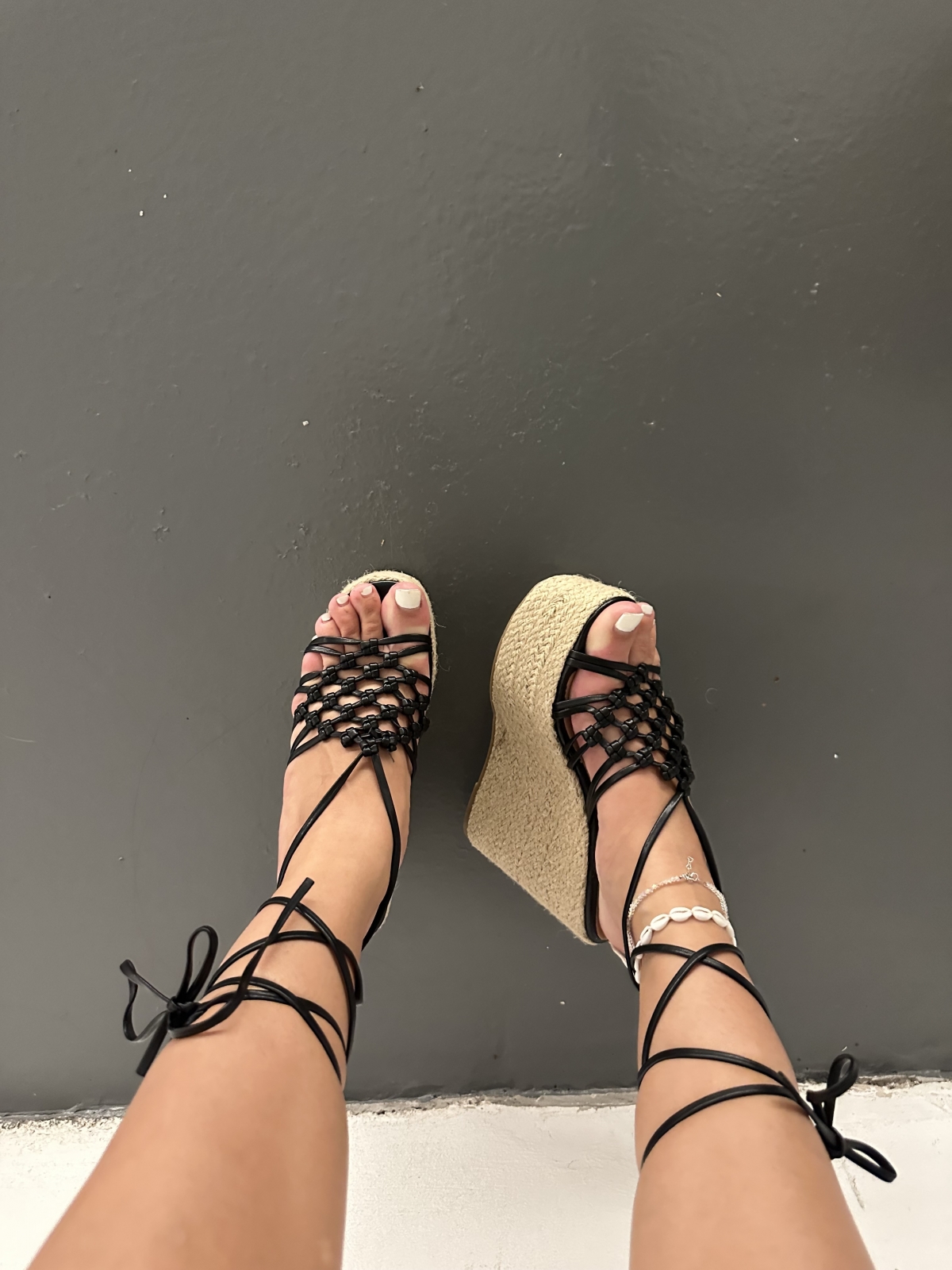 Πλατφόρμες lace up με πλεκτό σχέδιο - Μαύρο