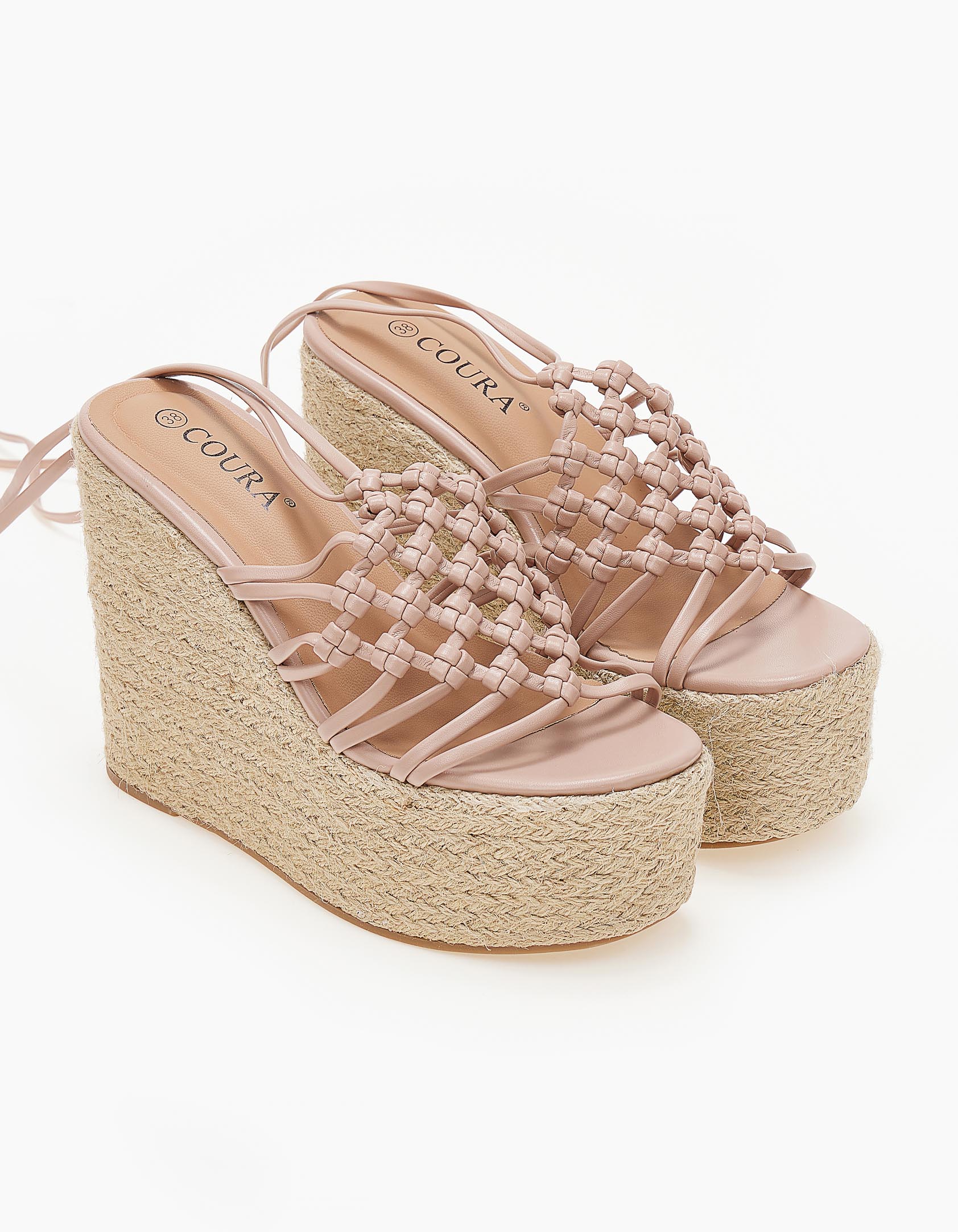 Πλατφόρμες lace up με πλεκτό σχέδιο - Ροζ