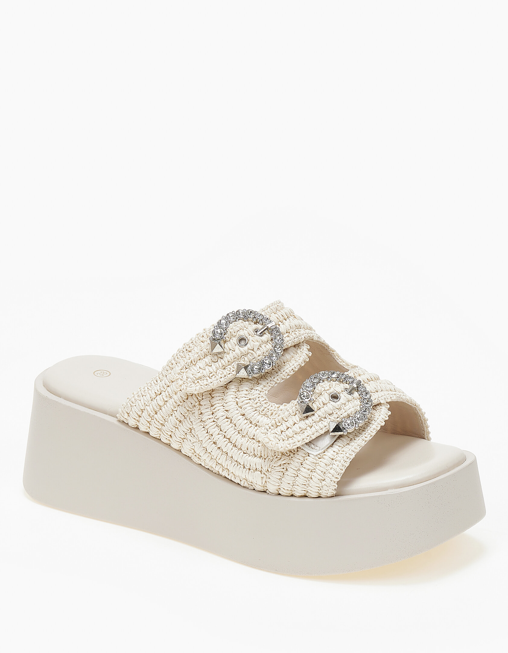 Πλατφόρμες με ψάθινο σχέδιο και ρυθμιζόμενα ζωνάκια - Μπεζ