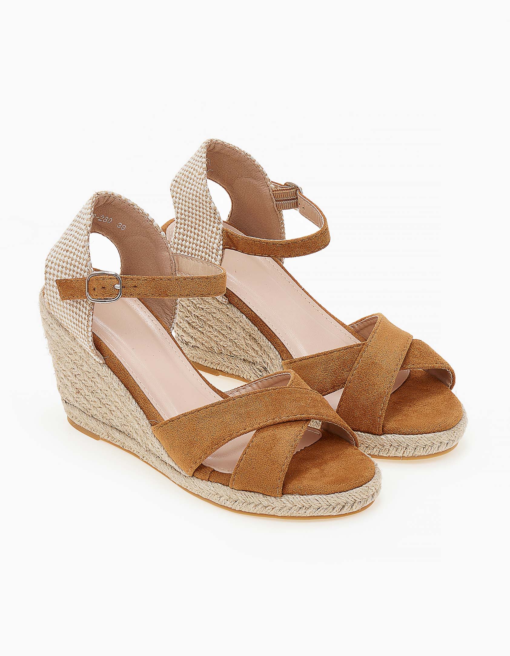 Πλατφόρμες με χιαστί suede φάσες - Κάμελ