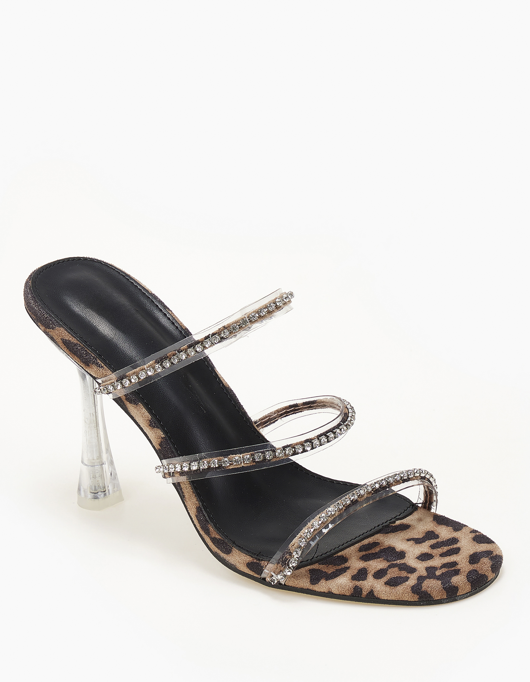 Issue Ψηλά mules με διάφανο τακούνι και στρας - Λεοπάρ