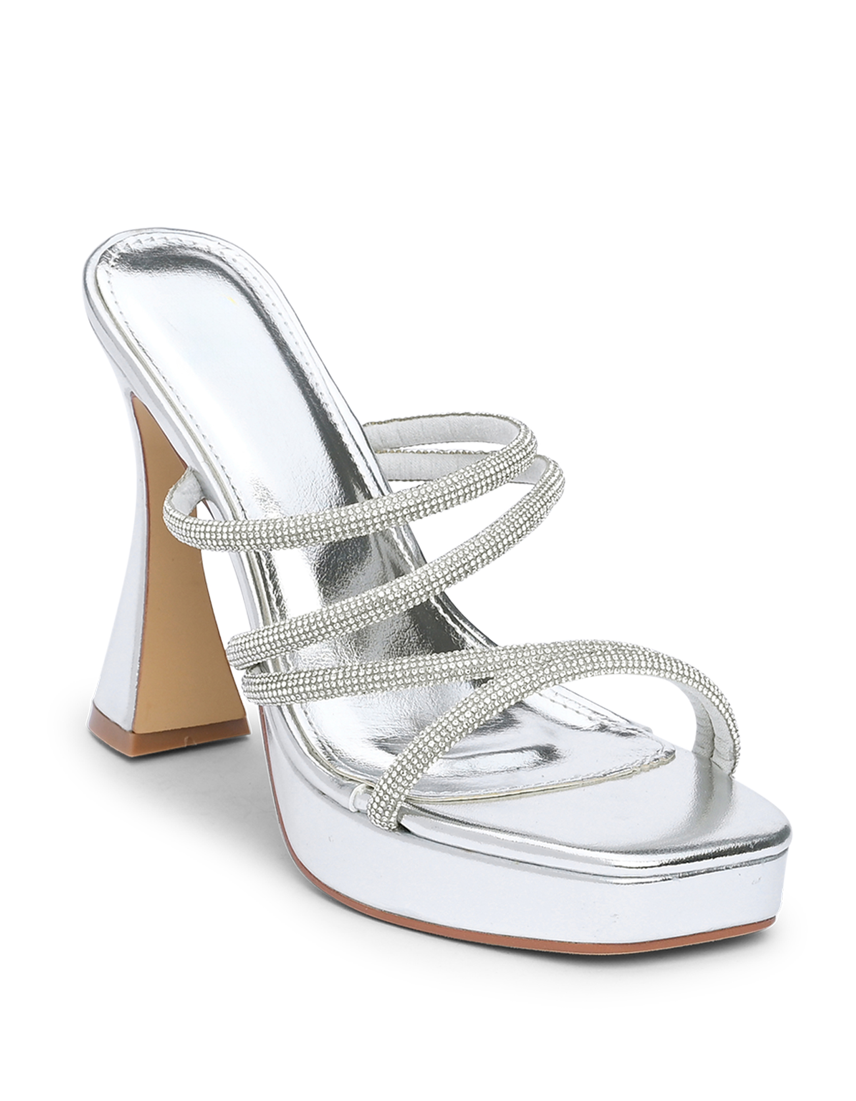 Issue Ψηλά mules με φιάπα και λουράκια στρας - Ασημί
