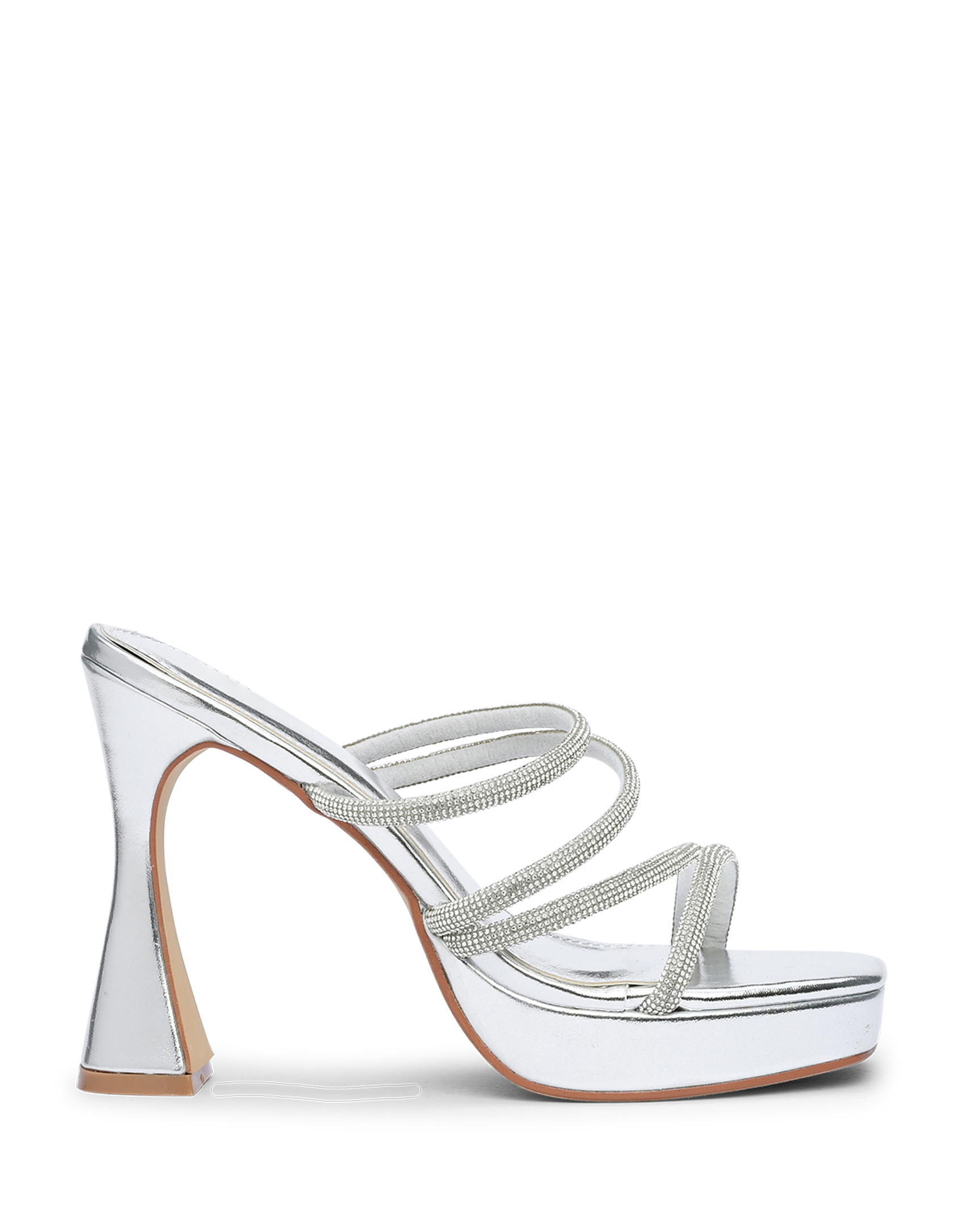 Ψηλά mules με φιάπα και λουράκια στρας - Ασημί φωτογραφία