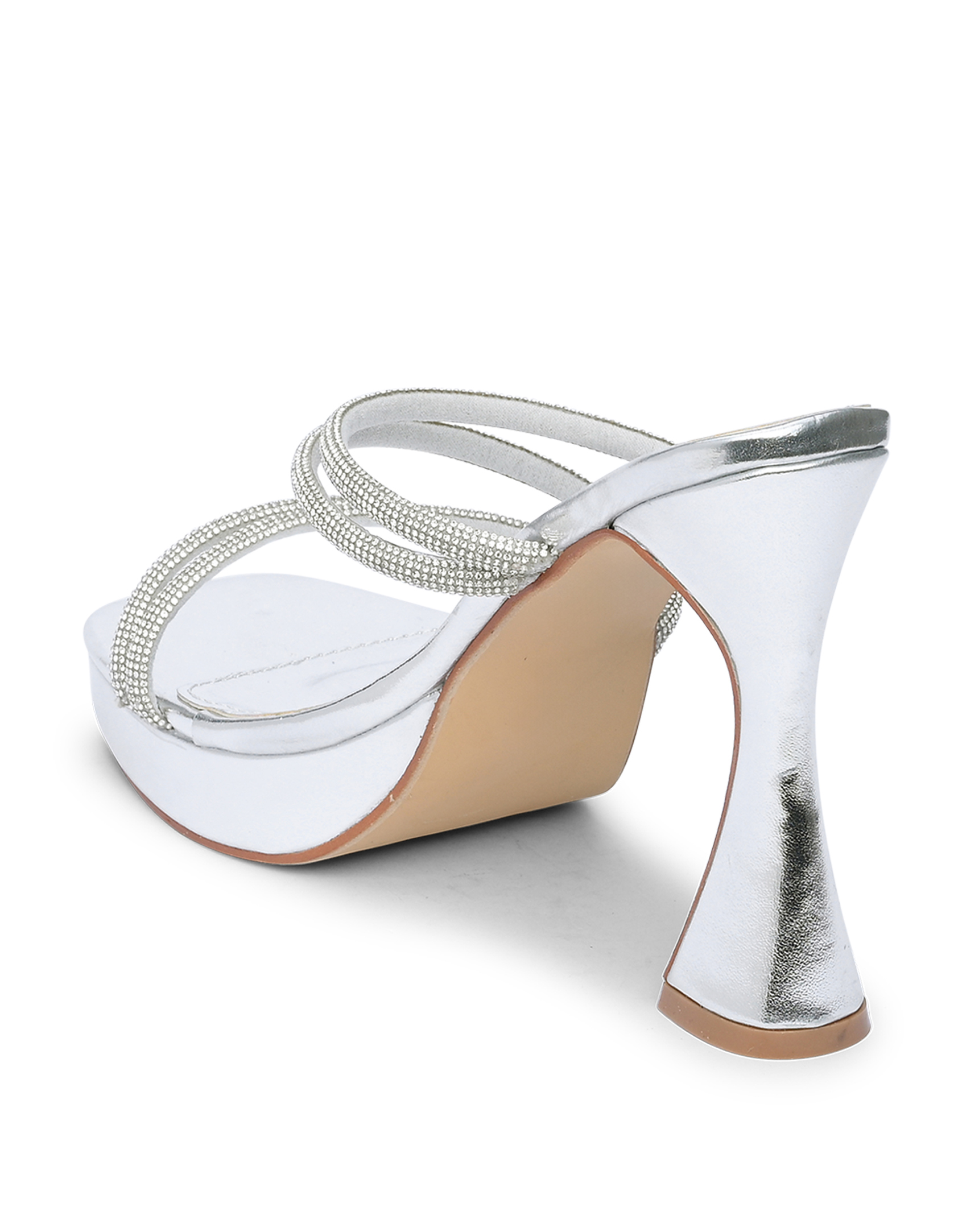 Ψηλά mules με φιάπα και λουράκια στρας - Ασημί φωτογραφία