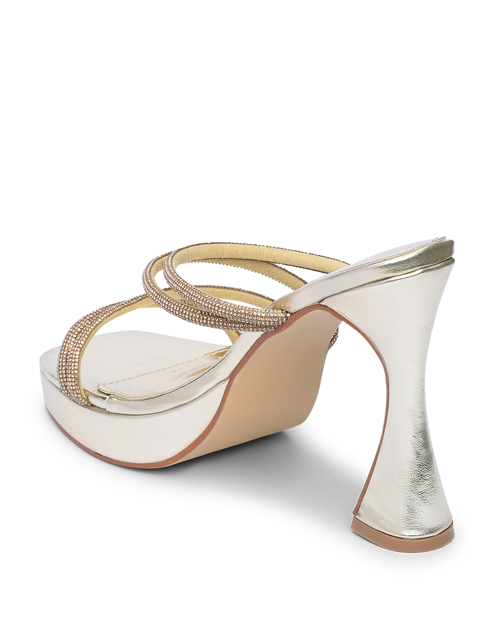 Ψηλά mules με φιάπα και λουράκια στρας - Χρυσό φωτογραφία