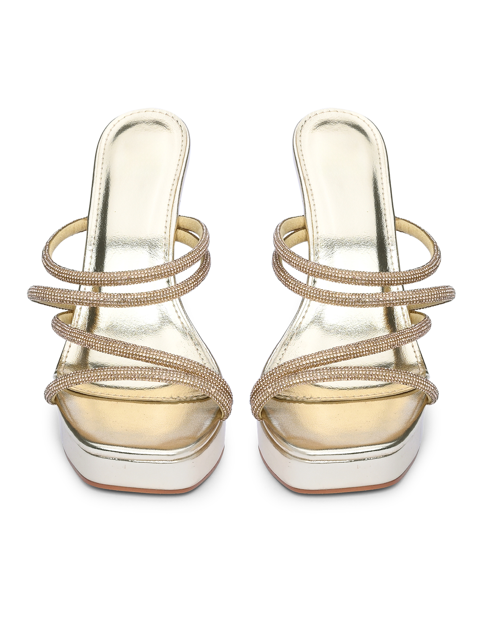 Ψηλά mules με φιάπα και λουράκια στρας - Χρυσό φωτογραφία