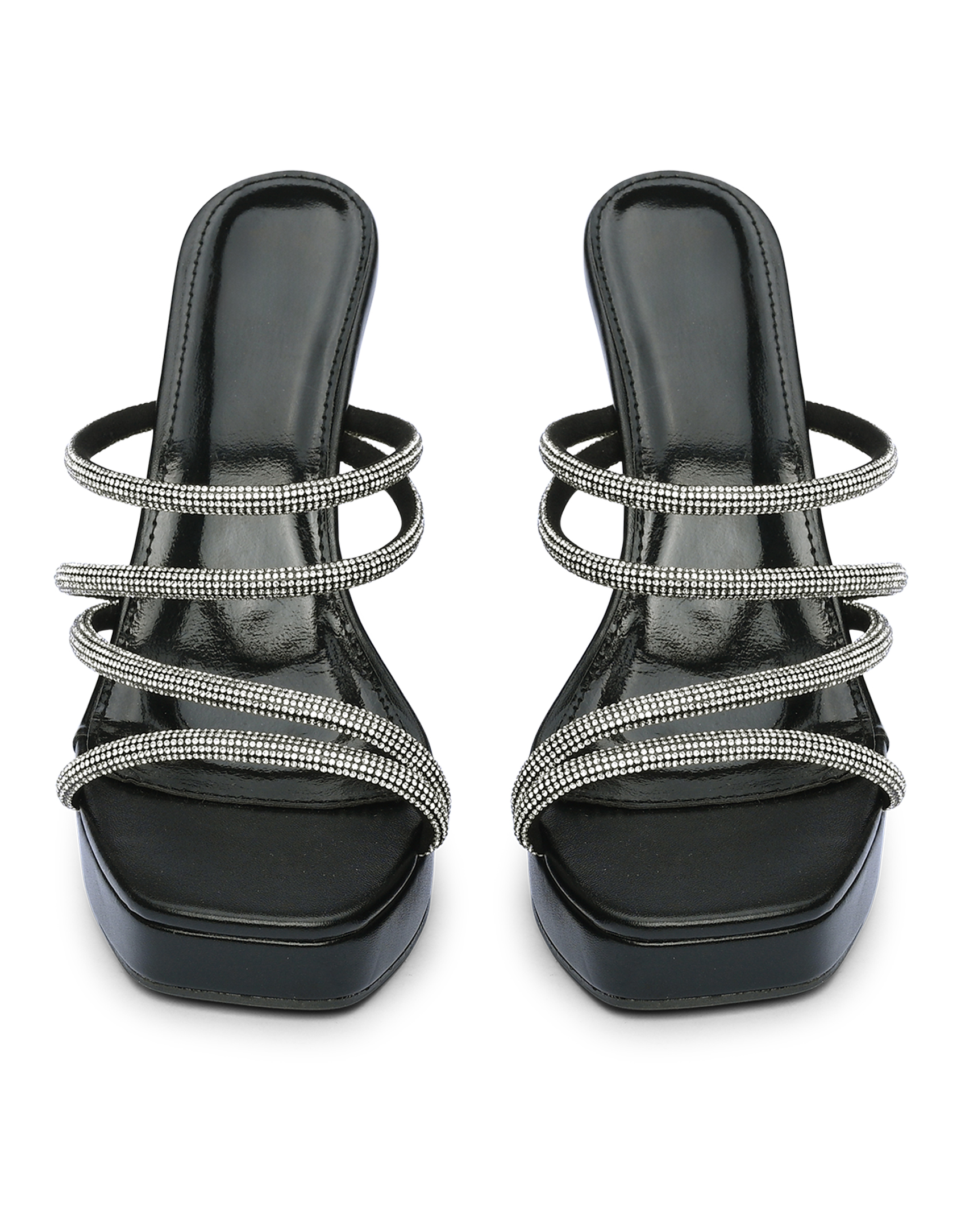 Ψηλά mules με φιάπα και λουράκια στρας - Μαύρο φωτογραφία