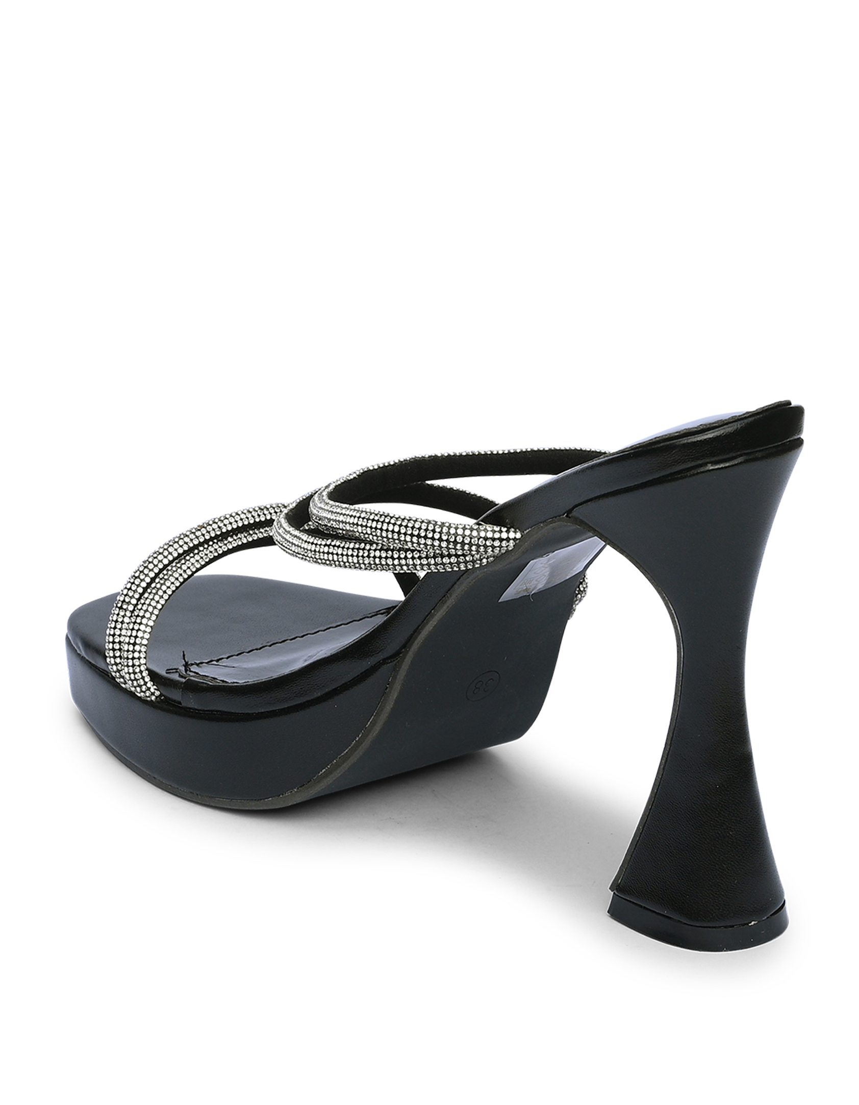 Ψηλά mules με φιάπα και λουράκια στρας - Μαύρο φωτογραφία