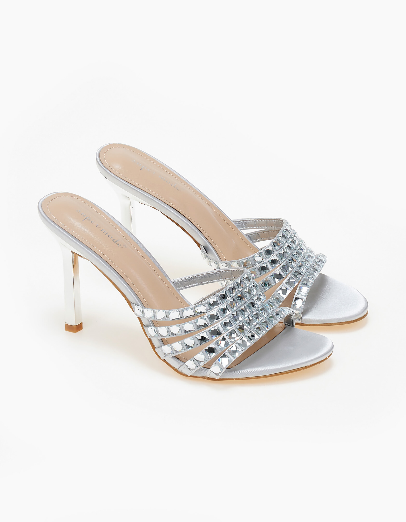 Issue Ψηλά mules με strass - Ασημί