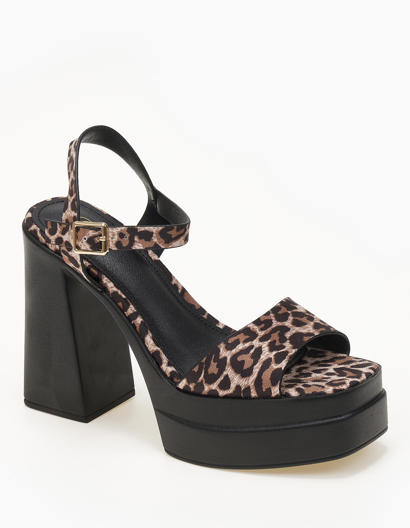 Ψηλά πέδιλα - clogs με φιάπα και χοντρό τακούνι - Λεοπάρ